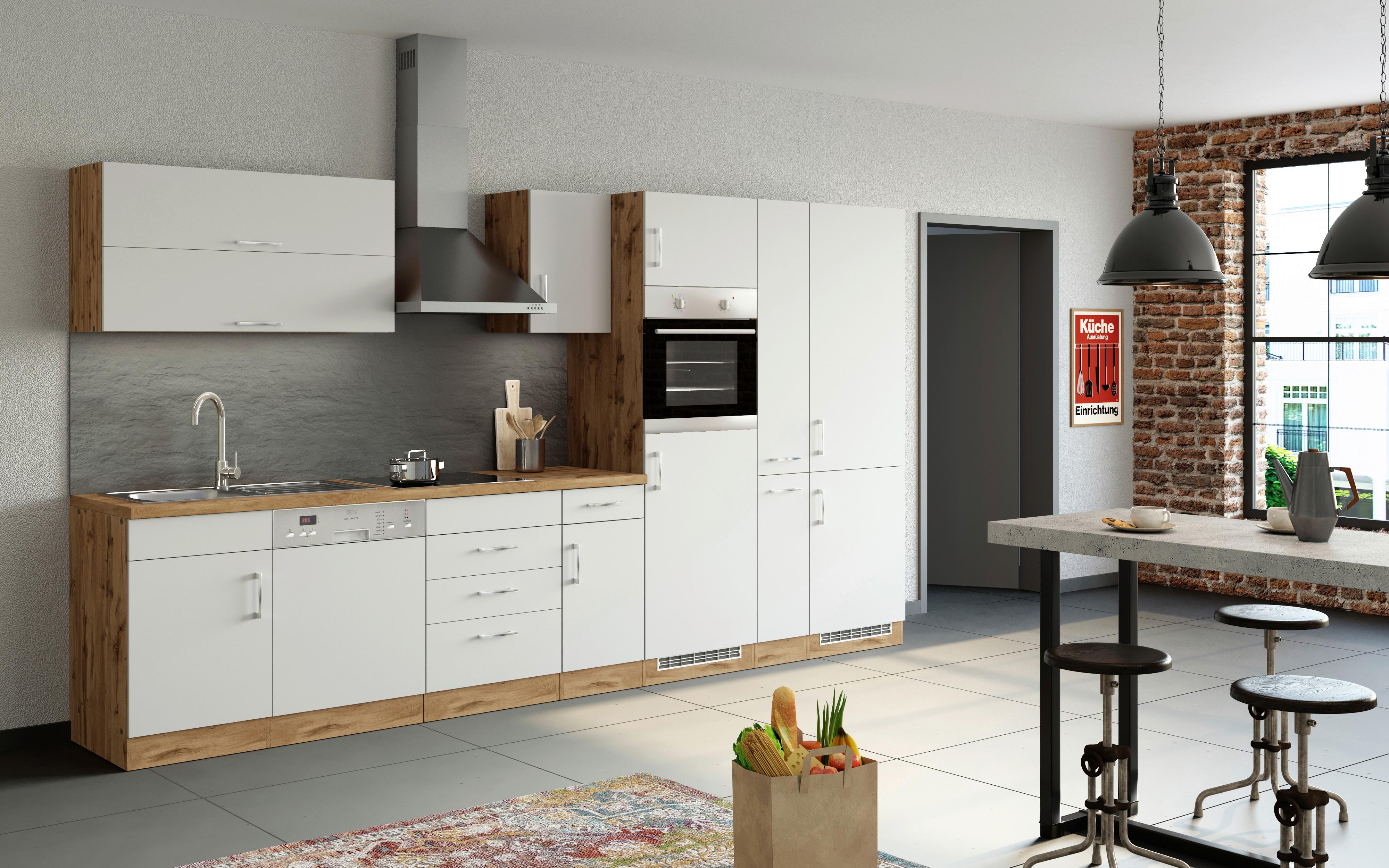 Küchenblock Sorretno ohne Geräte ca. 360 cm Weiß - Eichefarben/Weiß, MODERN, Holzwerkstoff (360/200/60cm) - Held