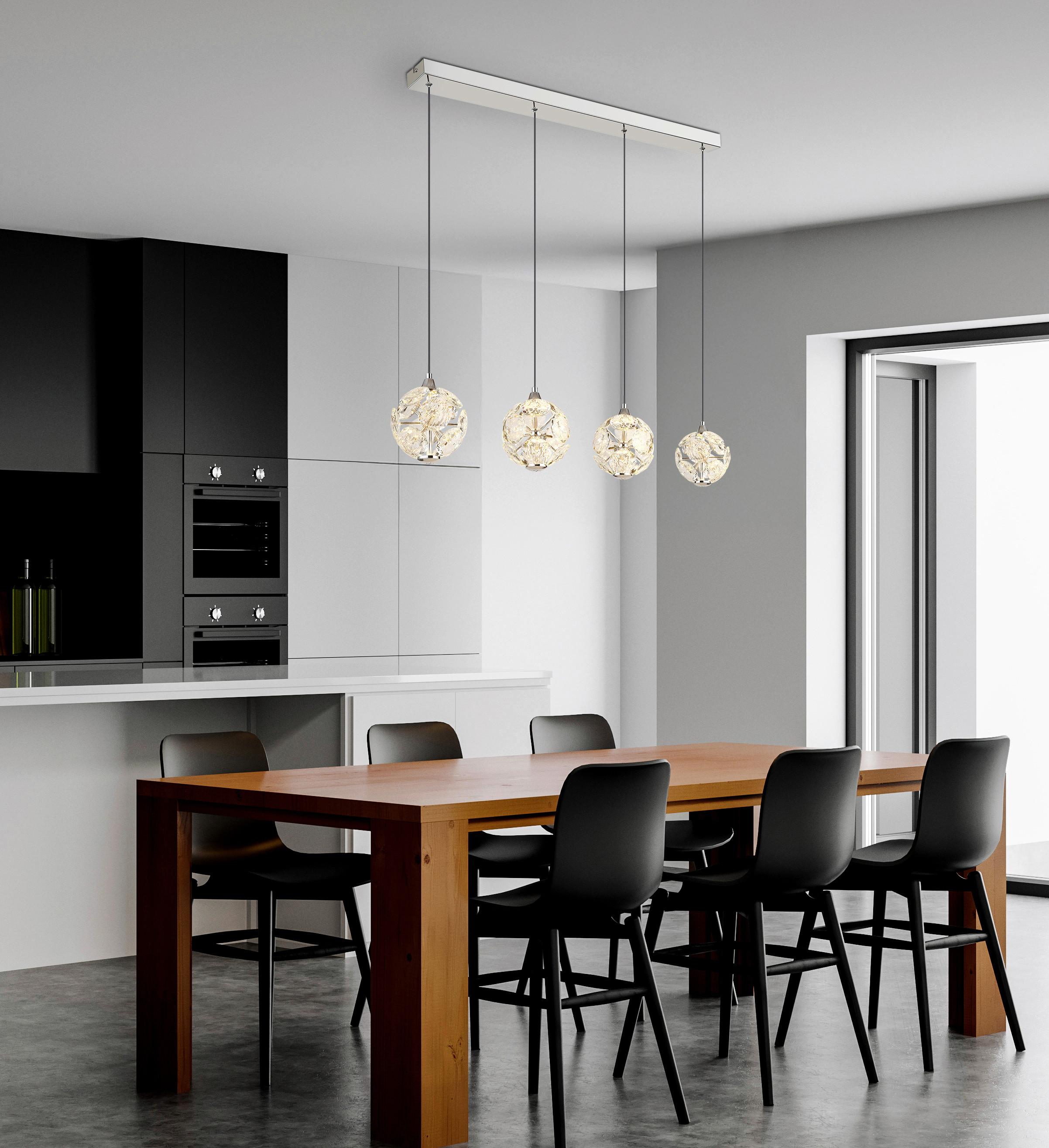 LED-HÄNGELEUCHTE 16047-4HC VIRINA - Klar/Chromfarben, Konventionell, Glas/Kunststoff (93/15/150cm) - Globo