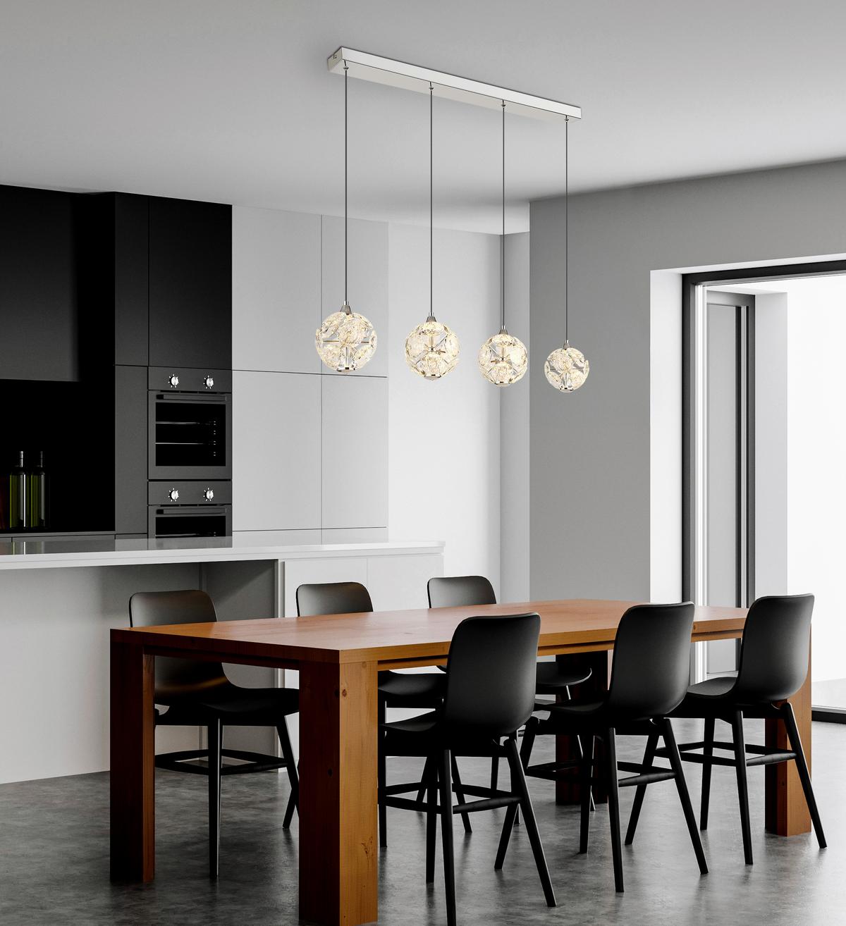 LED-HÄNGELEUCHTE 16047-4HC VIRINA - Klar/Chromfarben, Konventionell, Glas/Kunststoff (93/15/150cm) - Globo