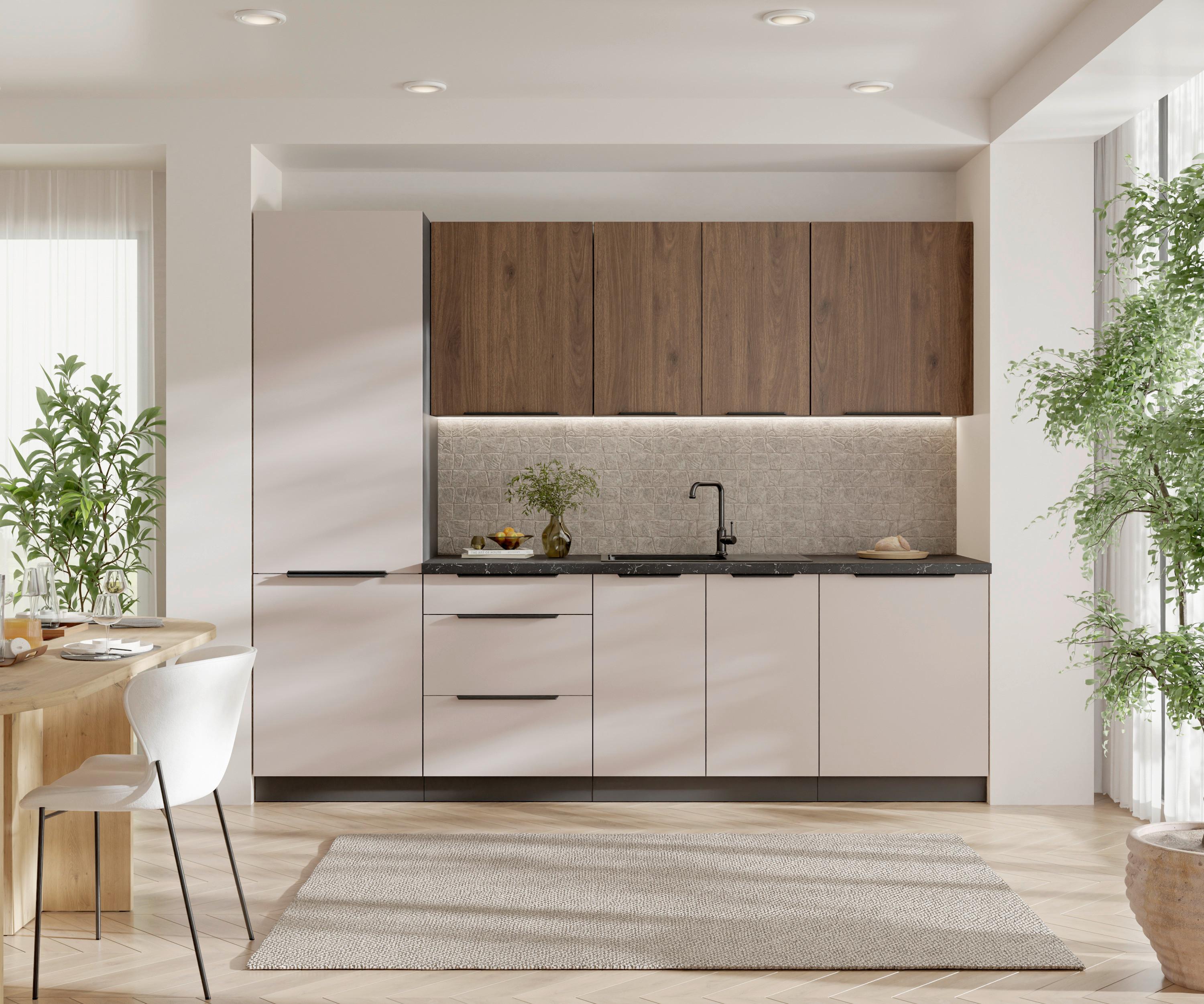 Blok Kuhinja Arona/monza - kašmir/boja orahovog drveta, Moderno, metal/pločasti materijal (260/210/60cm) - Modern Living