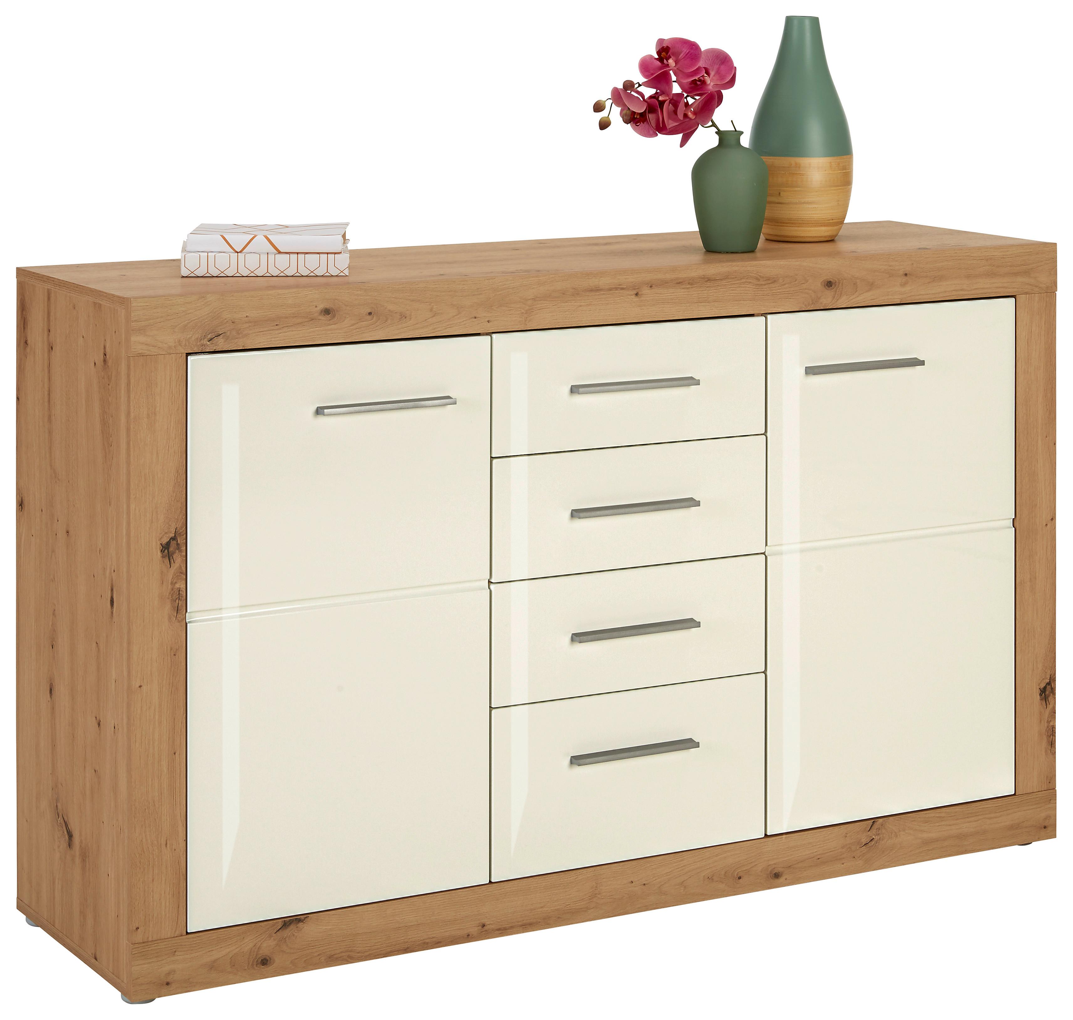 Kommode in Weiss/Eichefarben - Chromfarben/Weiss, Konventionell, Holzwerkstoff/Kunststoff (138/86/40cm) - Mömax