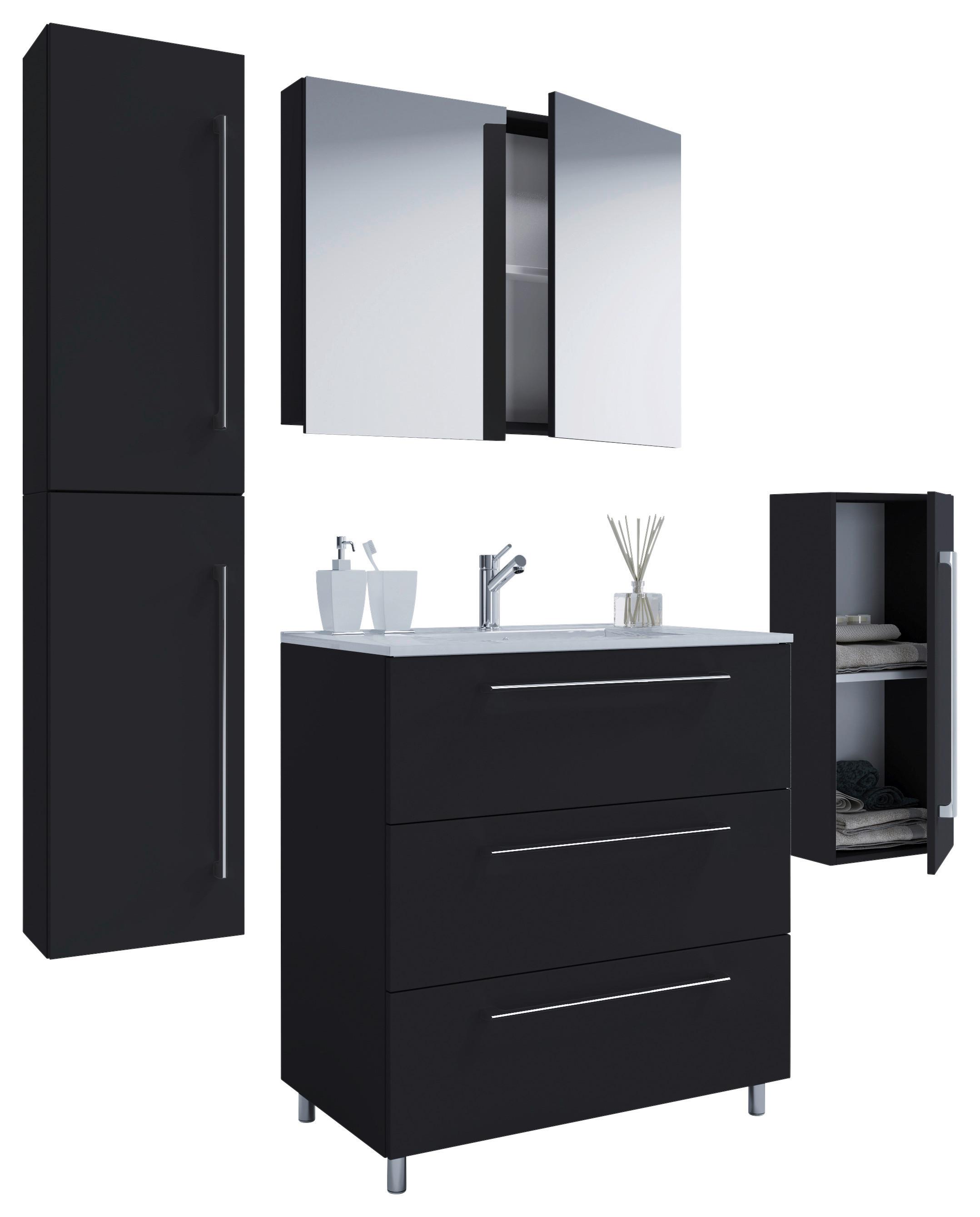 Badezimmer Schubo 5-tlg. Schwarz - Schwarz/Alufarben, MODERN, Keramik/Holzwerkstoff (126cm) - MID.YOU