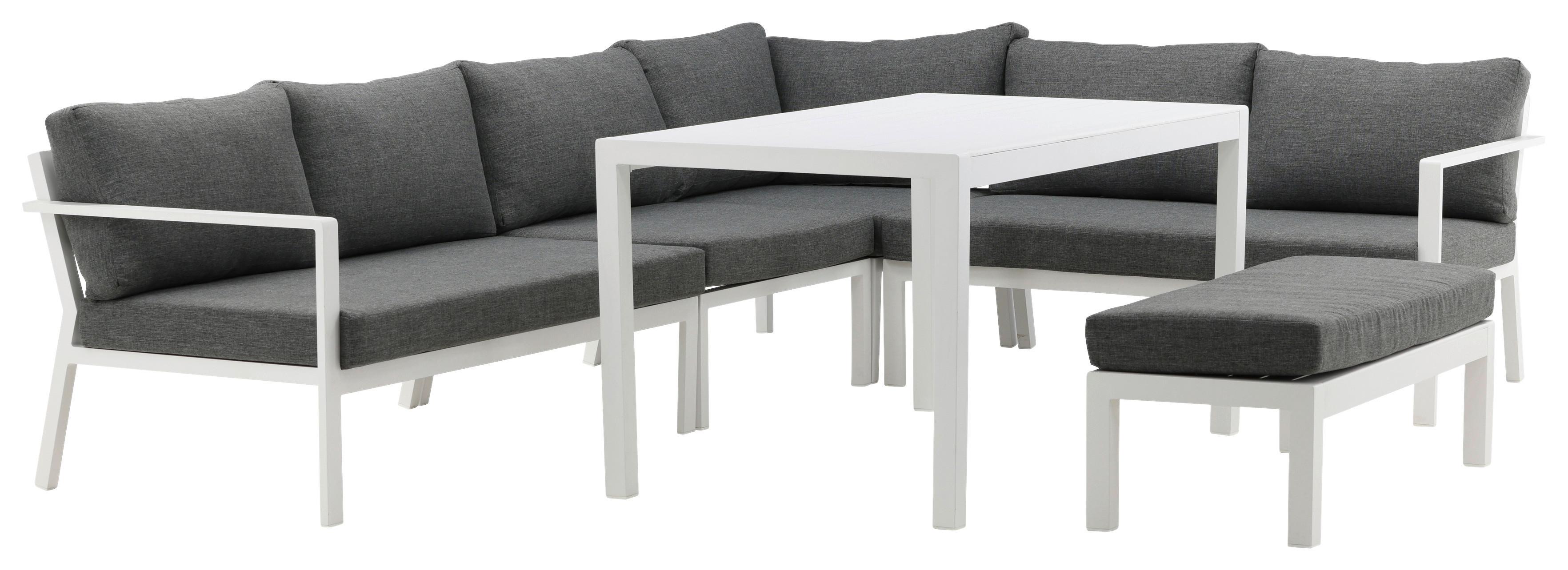 DINING-LOUNGESET RAMOS - Weiß/Grau, KONVENTIONELL, Textil/Metall - Gardenson