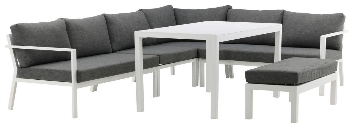 DINING-LOUNGESET RAMOS - Weiß/Grau, KONVENTIONELL, Textil/Metall - Gardenson