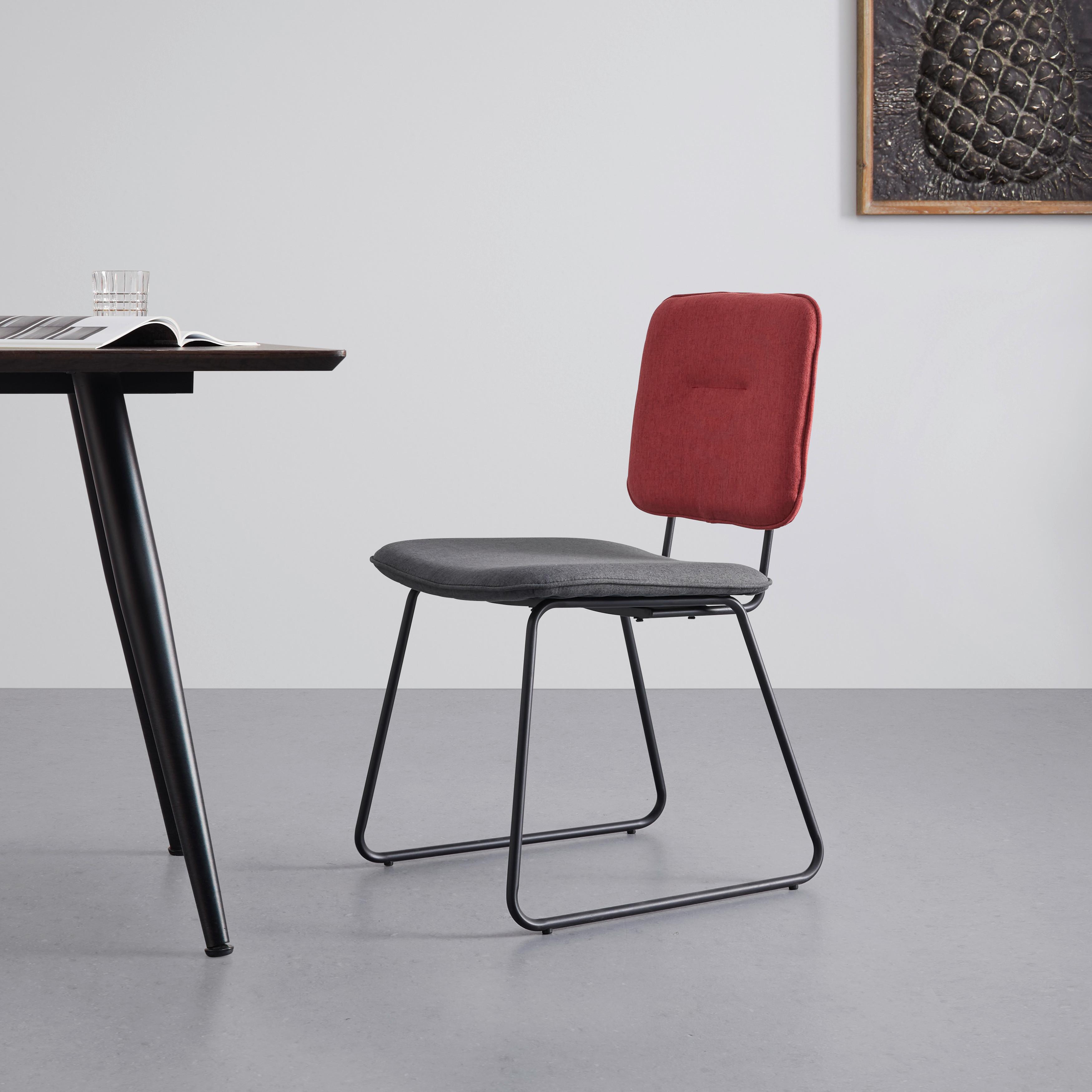Stuhl "Ava", Webstoff, grau/rot - Rot/Schwarz, MODERN, Holz/Textil (49/85/62cm) - Bessagi Home