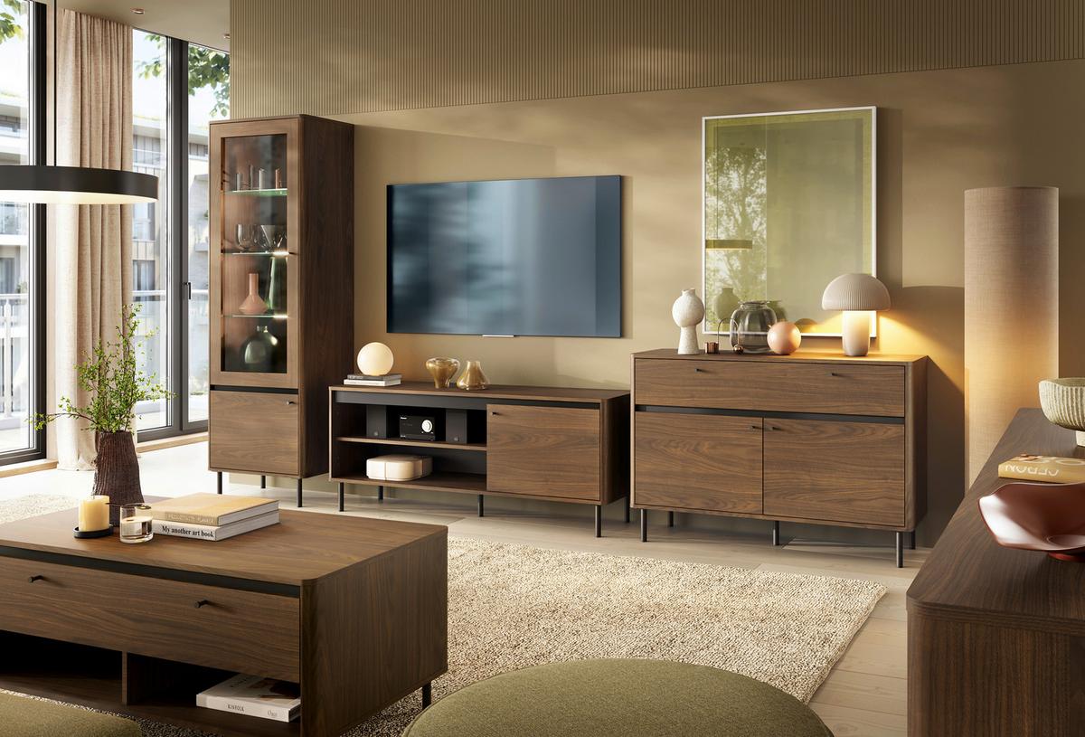 Vitrina Revillo - boje oraha/crna, Basics, staklo/drvni materijal (63/195/40cm) - Modern Living