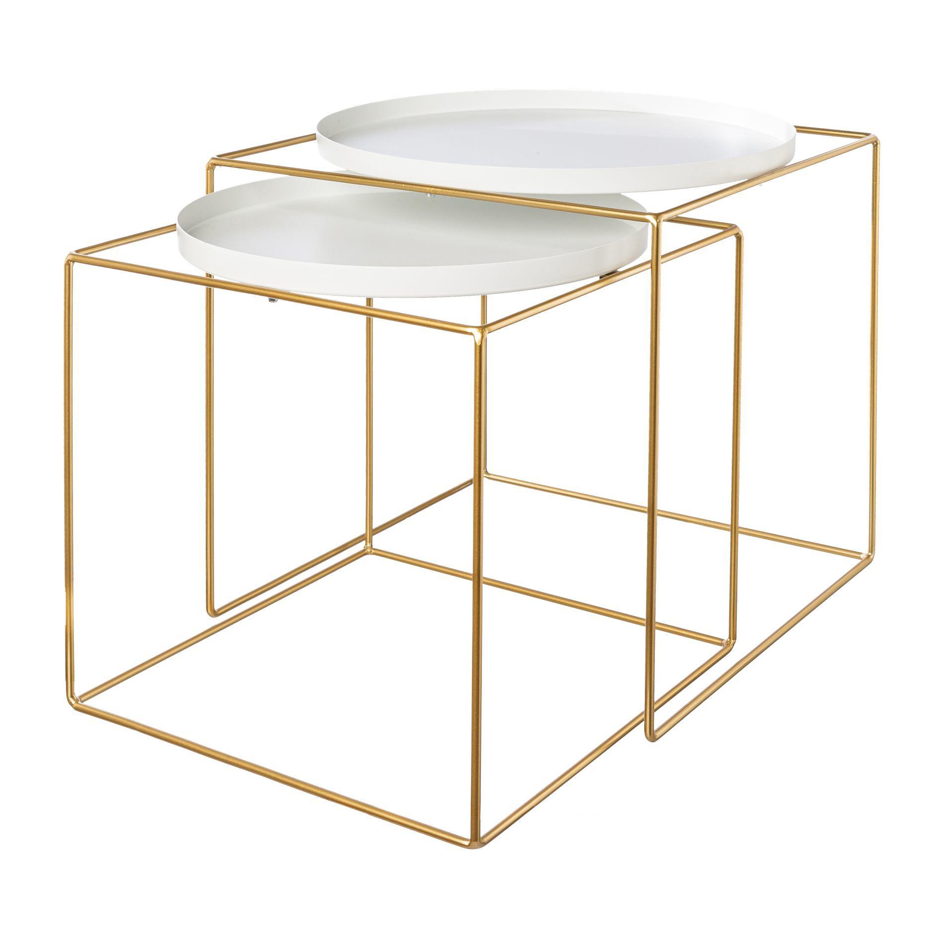 Beistelltischset 9421516LO-40, 2-teilig - Goldfarben/Weiß, Trend, Metall