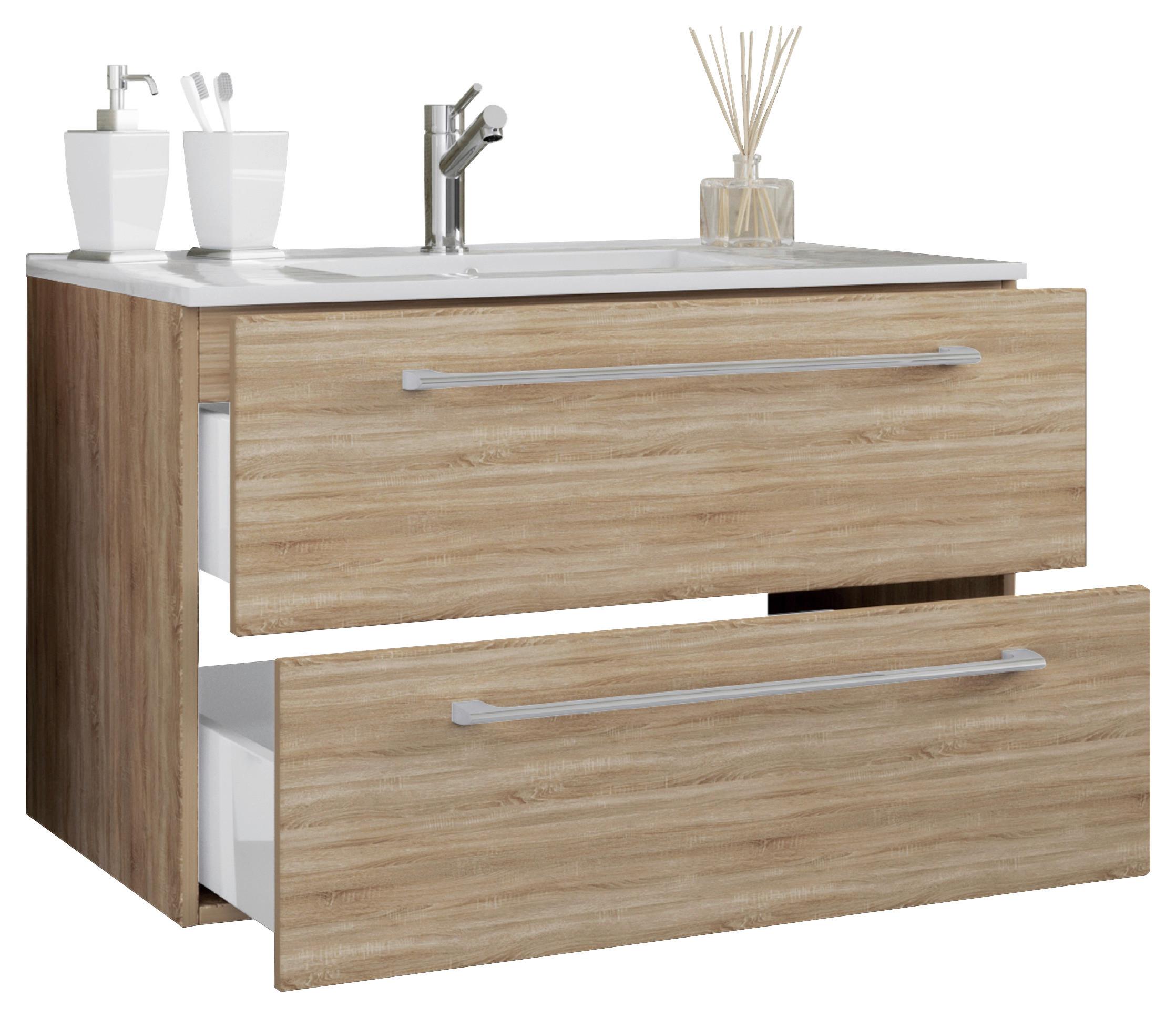 Kombiniran Umivalnik Badinos, Hrast Sonoma - bela/barve aluminija, Moderno, kovina/leseni material (81cm) - MID.YOU