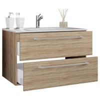 Kombiniran Umivalnik Badinos, Hrast Sonoma - bela/barve aluminija, Moderno, kovina/leseni material (81cm) - MID.YOU