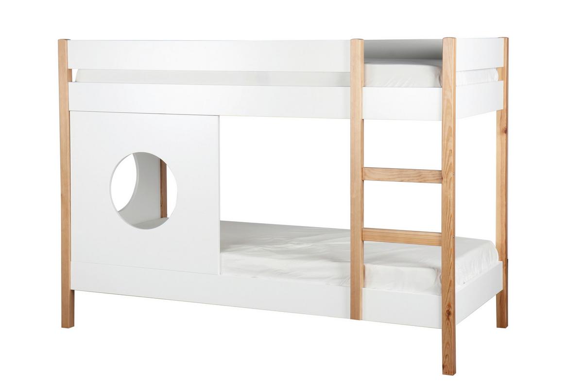 Etagenbett ca. 90x200 cm Weiß/Naturfarben - Naturfarben/Weiß, Design, Holz/Holzwerkstoff (90/200cm) - Livetastic