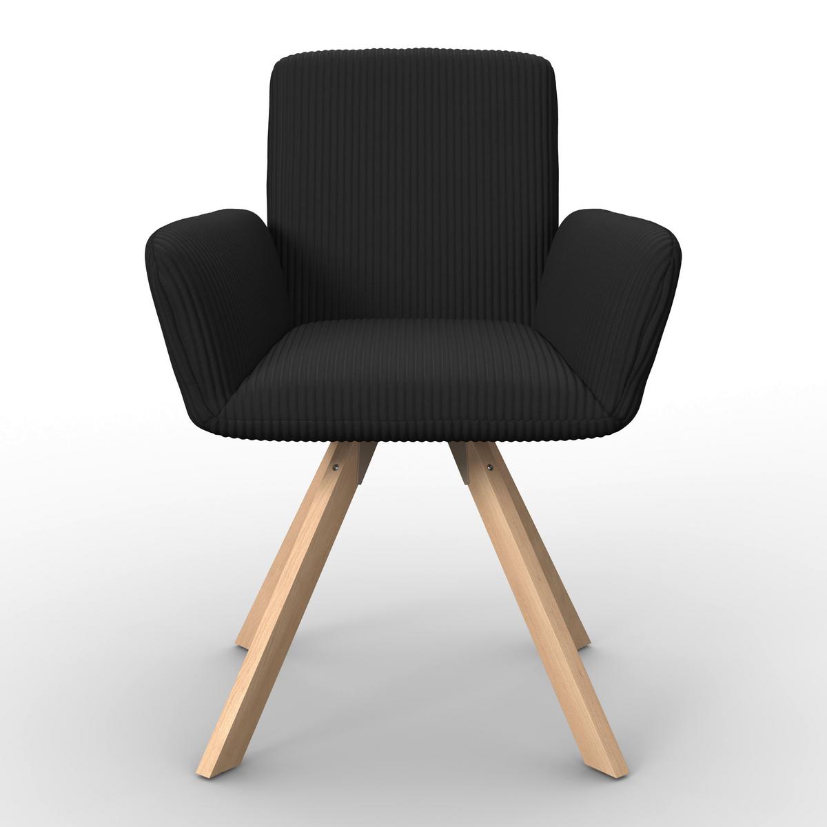 Armlehnstuhl Mairo Schwarz Cord Gepolstert - Buchefarben/Schwarz, MODERN, Holz/Textil (66/62/91cm) - Bessagi Home