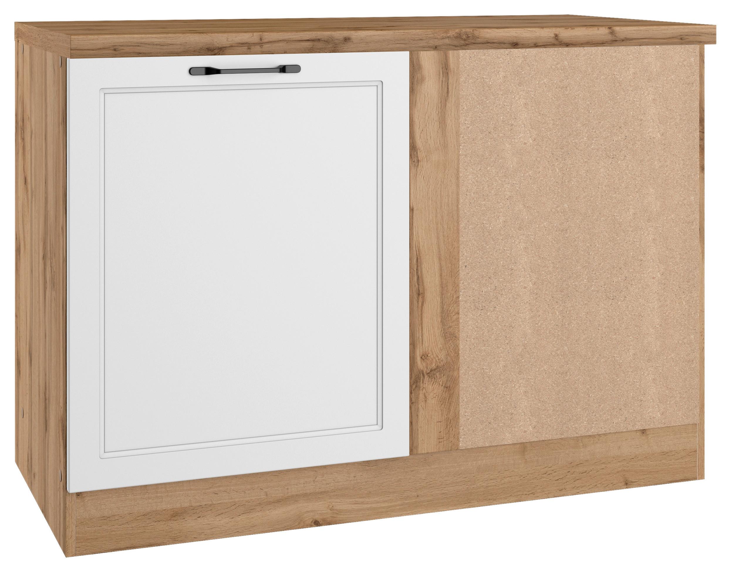 Eckunterschrank Meran ca. 120x86x60 cm Weiß/Eiche - Eiche Wotan/Schwarz, LIFESTYLE, Holzwerkstoff/Metall (120/86/60cm) - Held