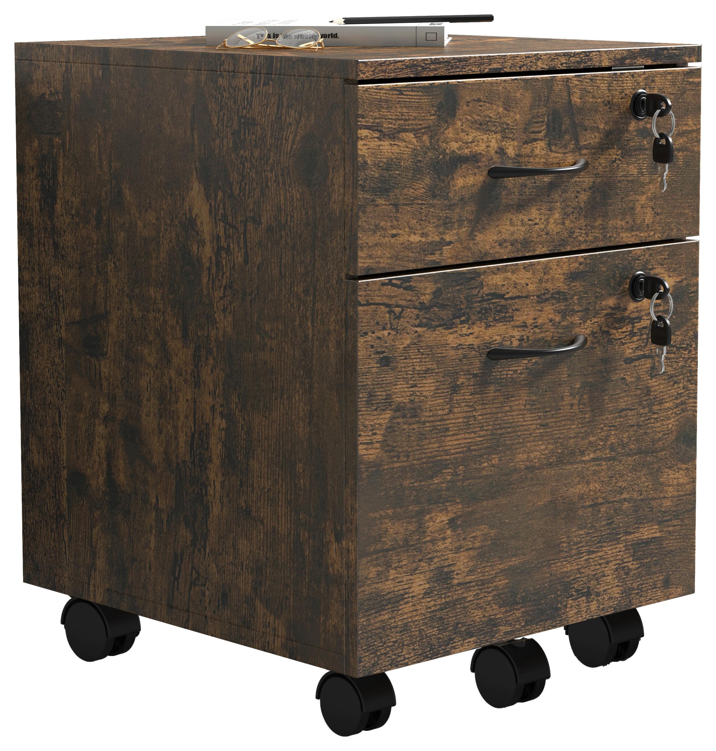 ROLLCONTAINER BAULA M - Eiche dunkel/Schwarz, Design, Holzwerkstoff/Kunststoff (40/54/44cm) - MID.YOU