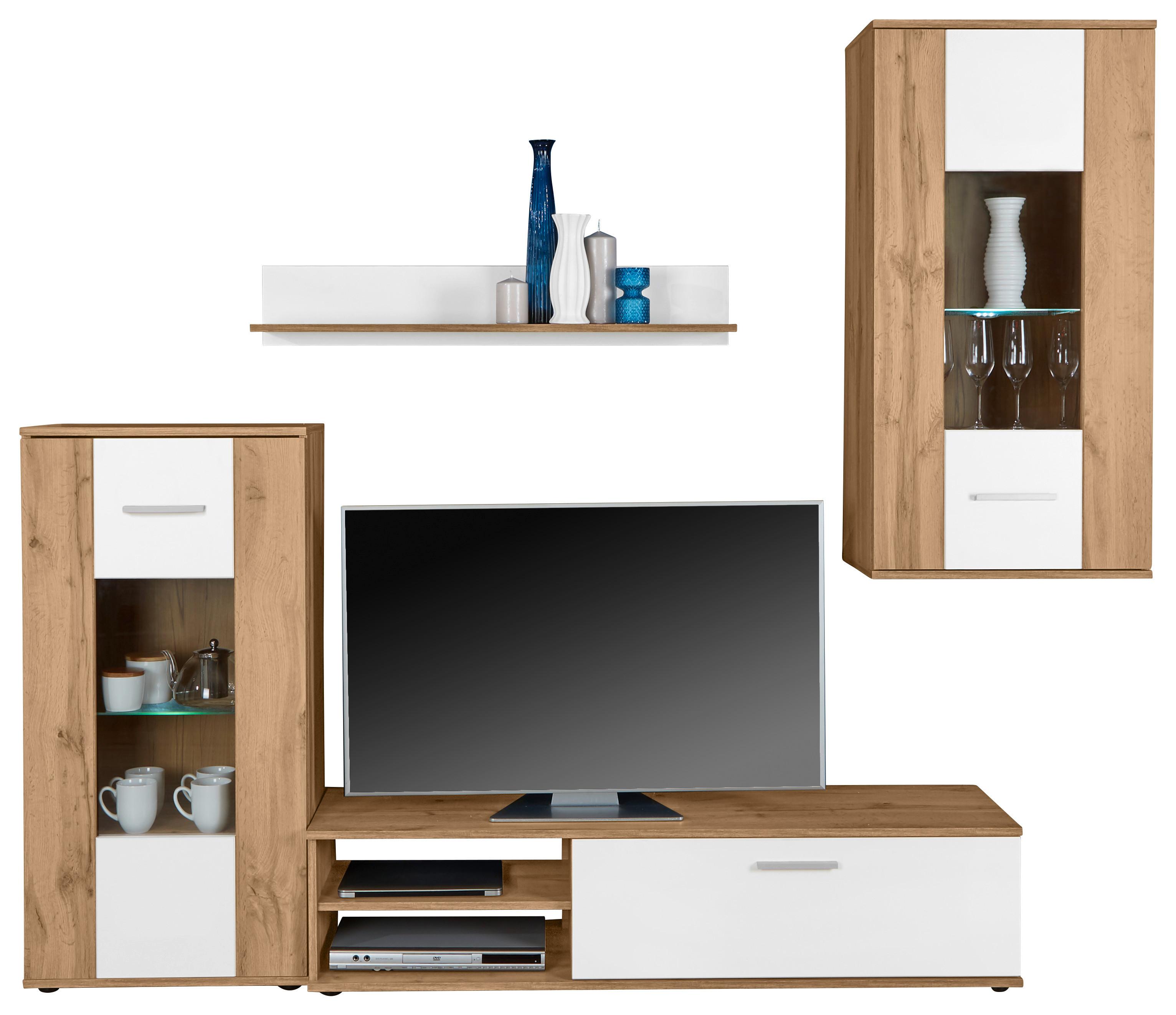 Dnevni Regal Lido, Barva Hrasta, Bela, Led - barve kroma/črna, Moderno, umetna masa/steklo (235/190/38cm) - Mömax