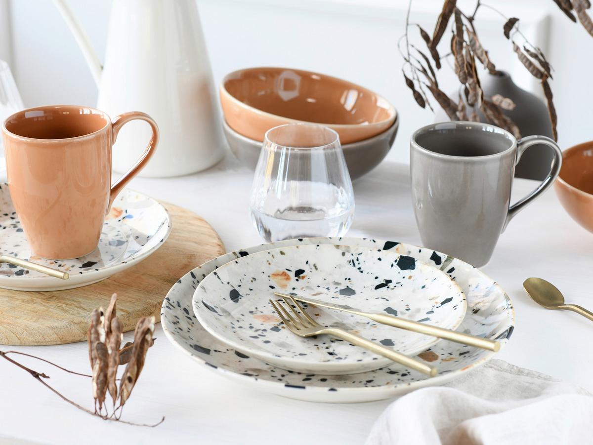 Kombinirani Servis Terrazzo, 16-Delni - siva/barve korale, Basics, keramika - Creatable