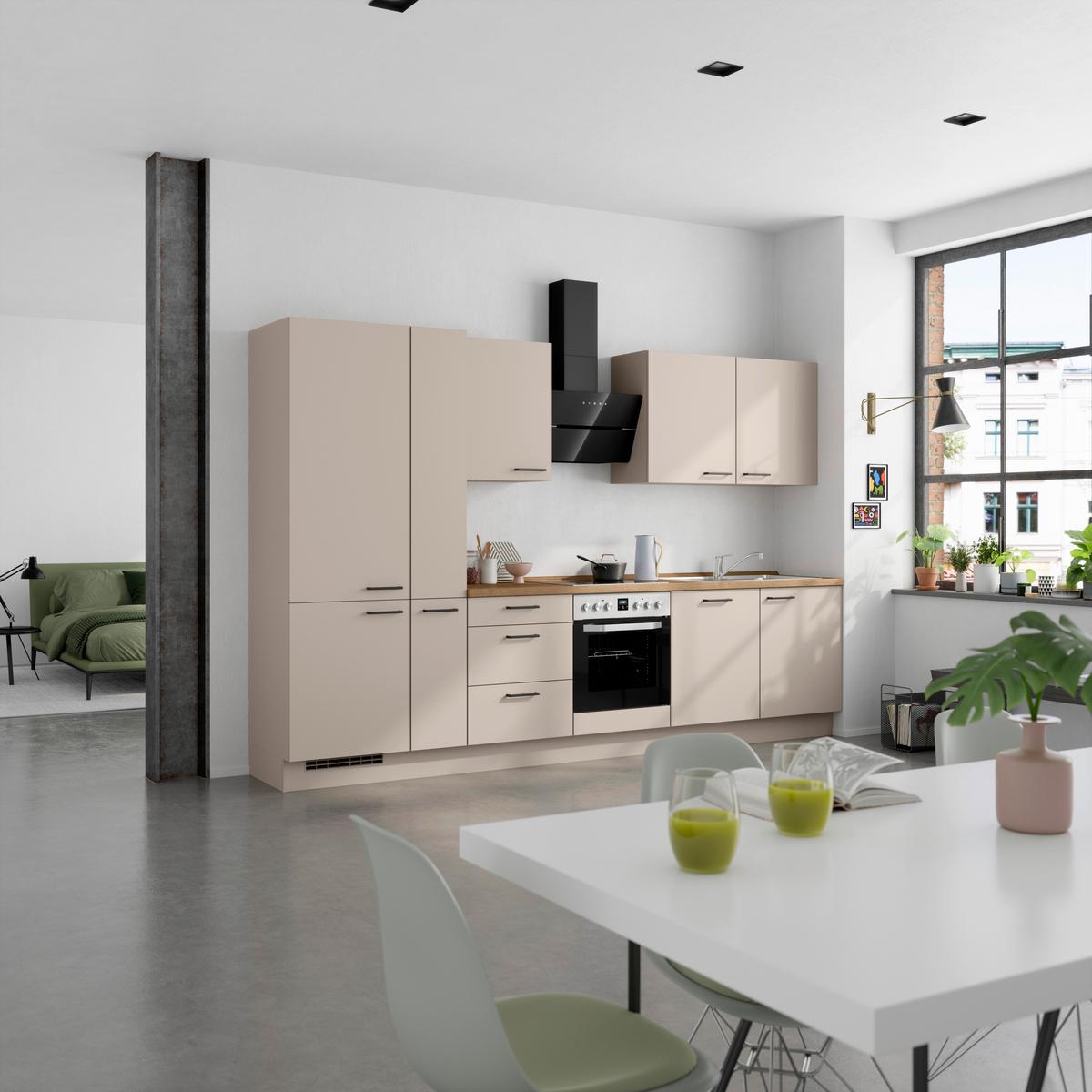 Küchenleerblock Easytouch High o. Geräte Sandfarben - Sandfarben/Eichefarben, MODERN, Holzwerkstoff/Metall (330cm) - Nobilia