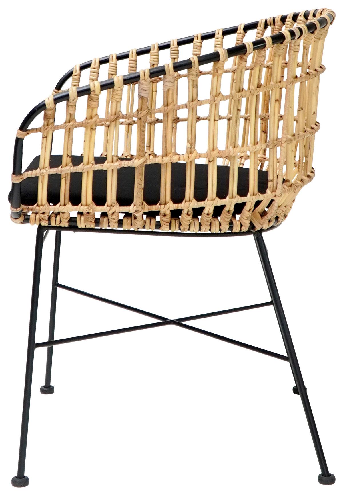 FOTEL RATTANOWY BEIRUT - kolor naturalny/czarny, Natur, materiały naturalne/metal (56/79/65cm) - Livetastic