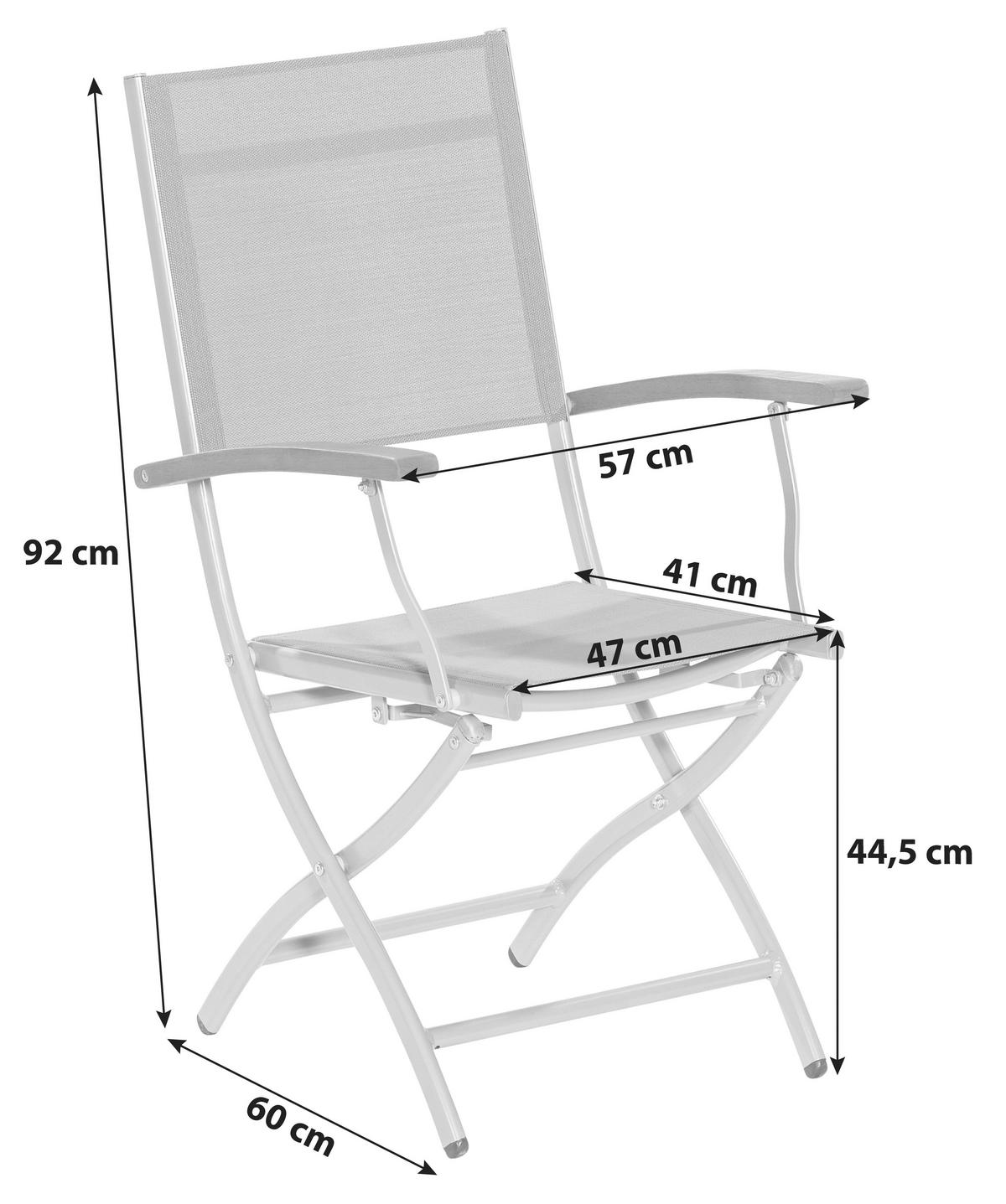 Vrtni Stol Naxos, Zložljiv, Aluminij, 2 Kos - srebrne barve/siva, Konvencionalno, kovina/tekstil (57/92/60cm) - Gardenson
