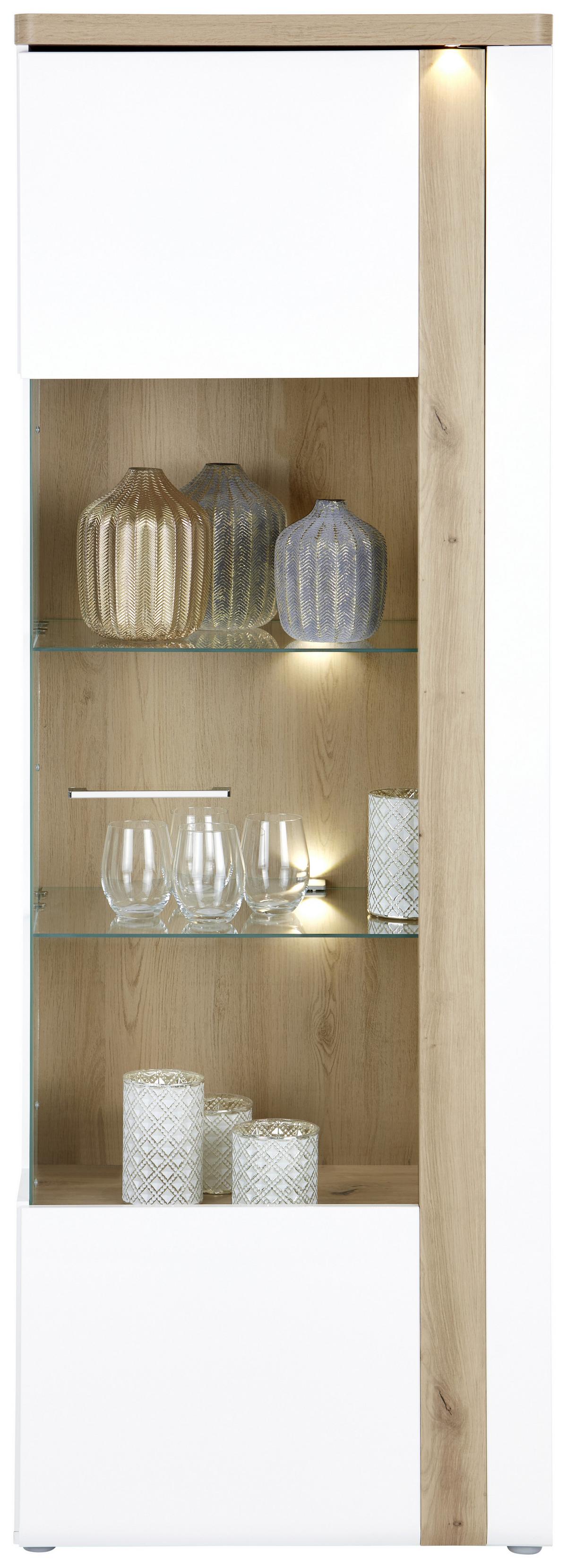 Vitrină VIOLA - alb/culoare lemn stejar, Modern, plastic/sticlă (66,5/196/43,2cm) - Premium Living