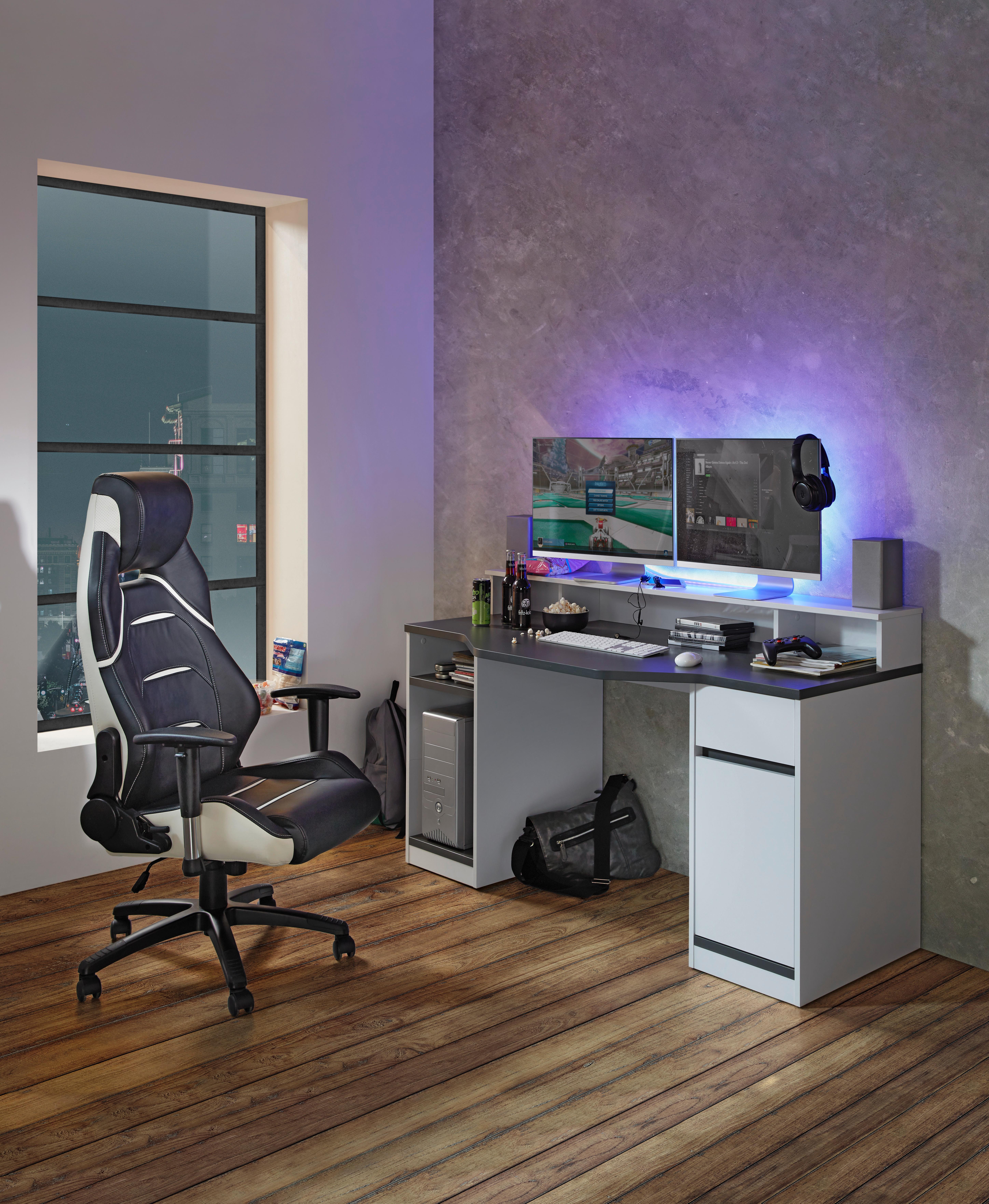 GAMINGBORD TOBI - vit/antracit, Modern, trämaterial (155/92/63cm) - Mömax