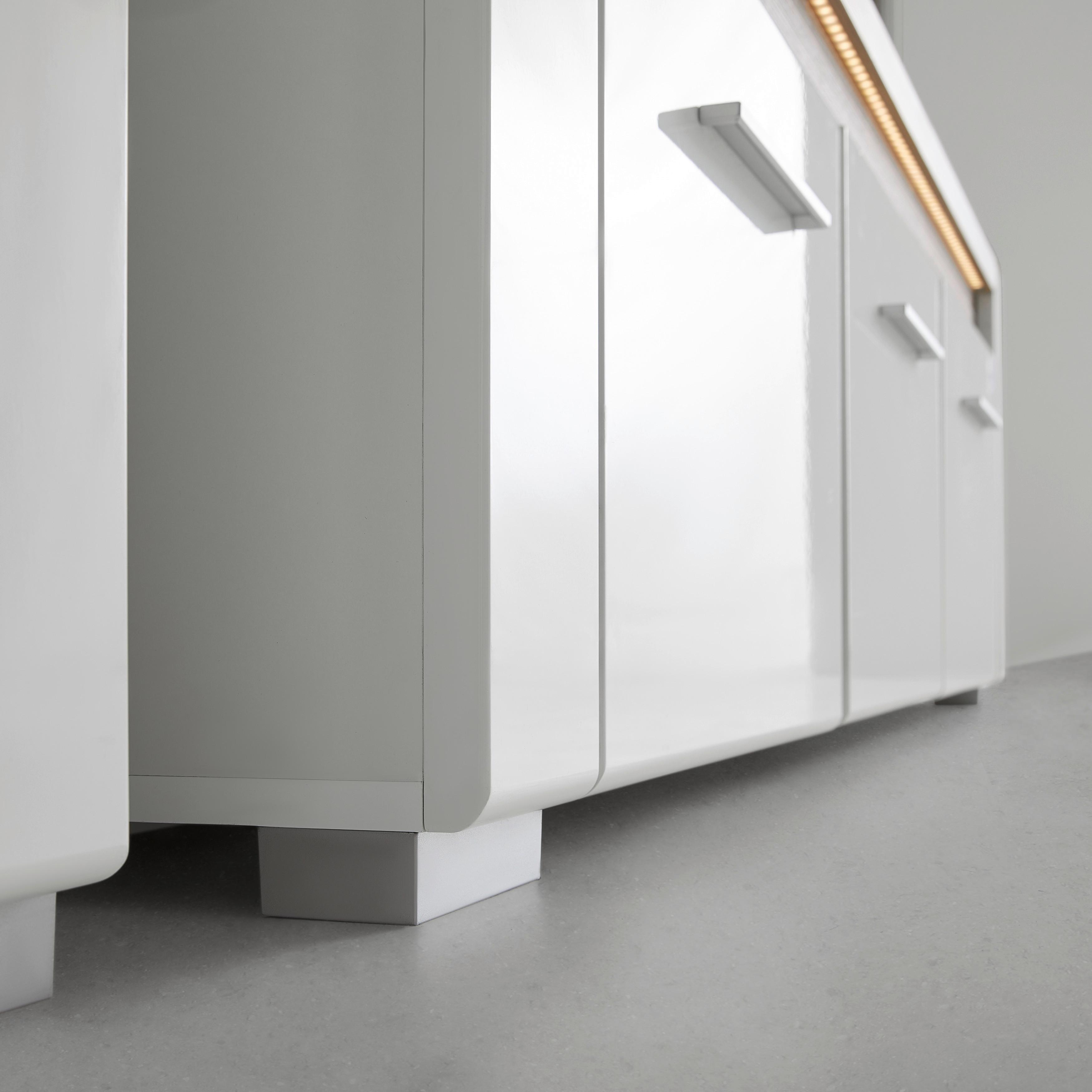 MEDIABÄNK LEONARDO - vit/kromfärg, Modern, metall/trämaterial (160/56/45cm) - Mömax