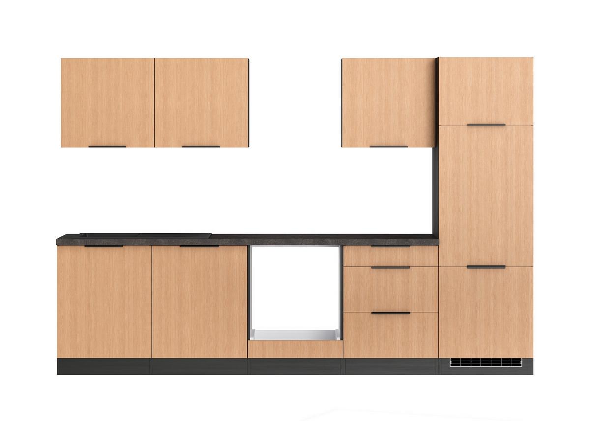 Küchenleerblock Glasgow o. Geräte Eichefarben/Graphit - Eichefarben/Graphitfarben, LIFESTYLE, Holzwerkstoff/Metall (300cm) - Held