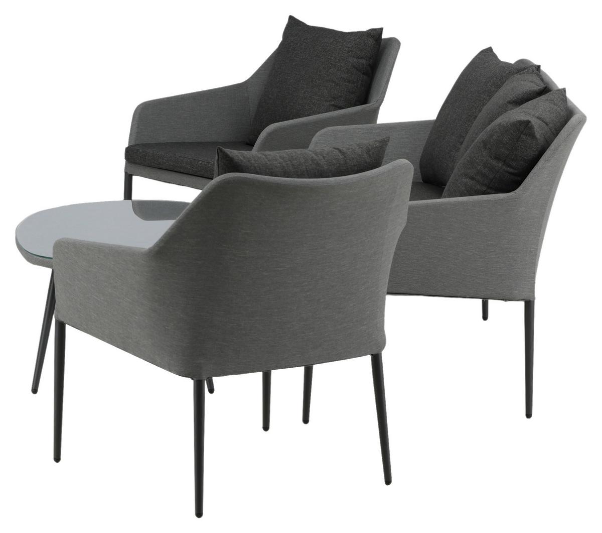Loungegarnitur Spoga 4-tlg. Grau/Schwarz - Schwarz/Grau, KONVENTIONELL, Textil/Metall - Gardenson