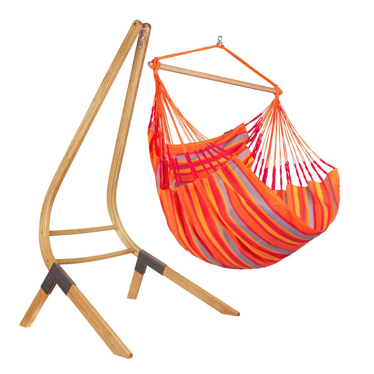 Hängesessel Comfort Hammock Echtholz Gelb/Orange/Rot/Grau - Gelb/Rot, LIFESTYLE, Holz/Textil (110/160/180cm) - La Siesta
