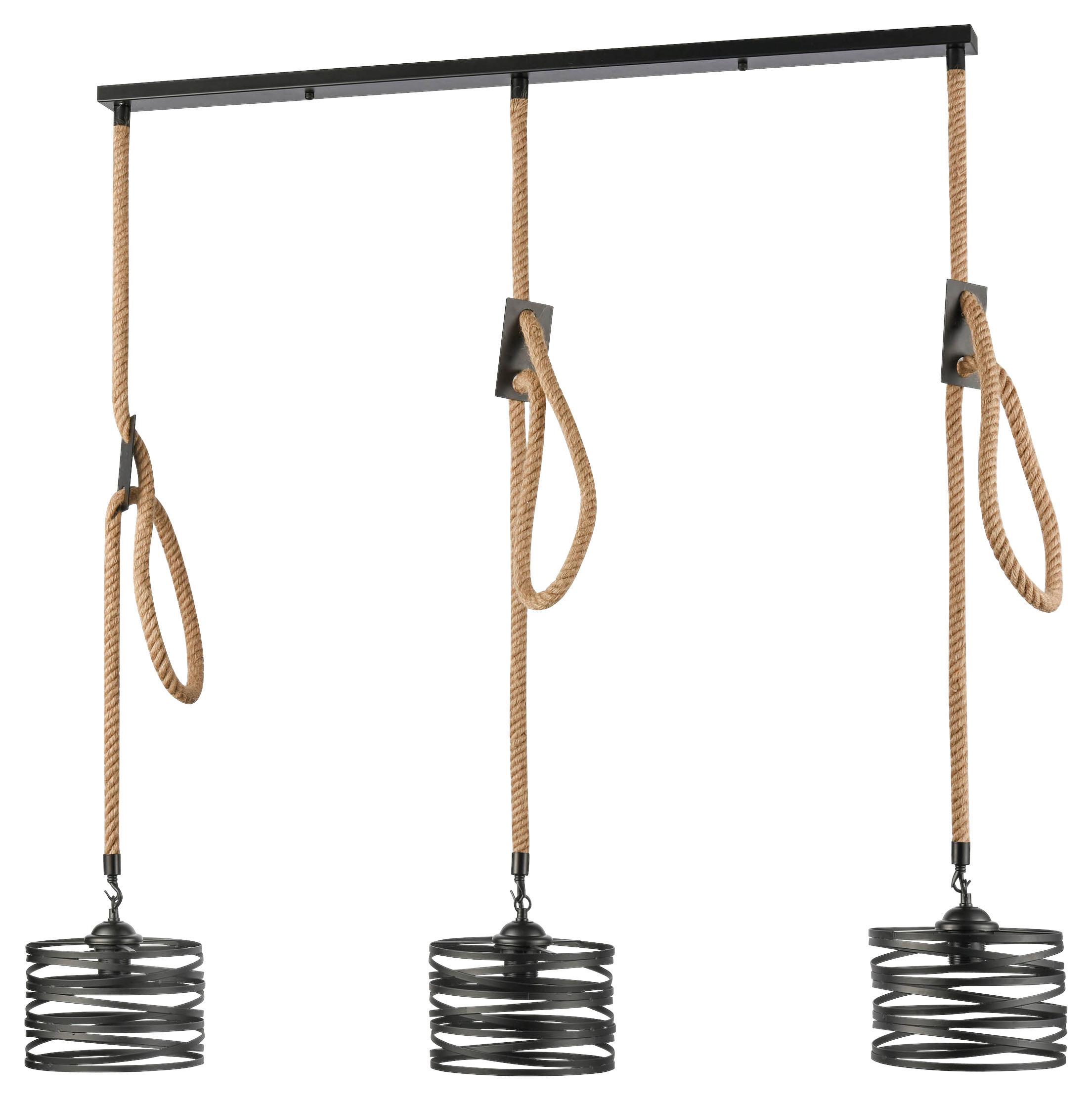 Viseča Svetilka Everin, 3 X 40 W - črna/naravne barve, Moderno, kovina/naravni materiali (75/100cm) - Modern Living