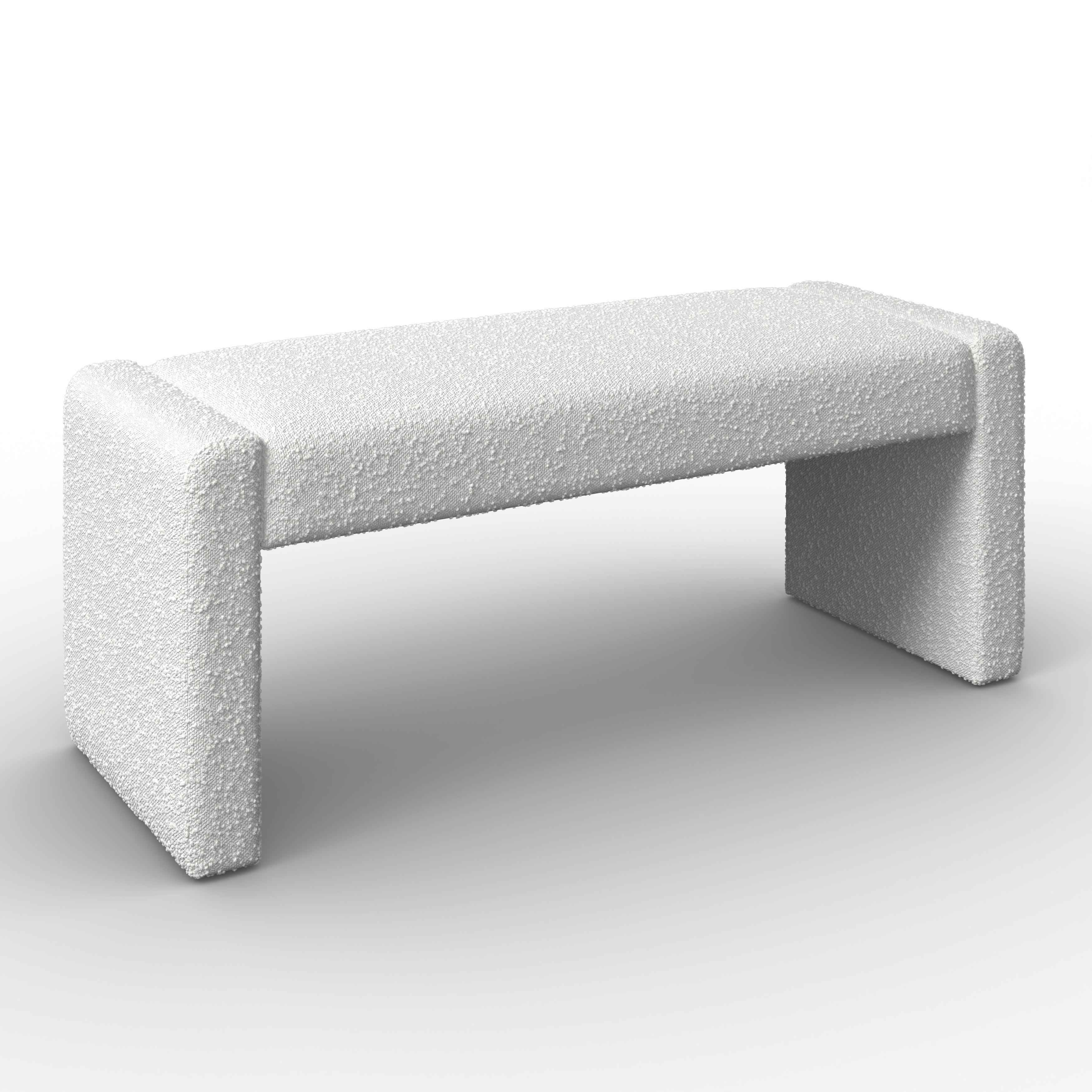 Sitzbank Andrea Weiß Bouclé Gepolstert - Weiß, MODERN, Holz/Textil (123/50/45cm) - Bessagi Home