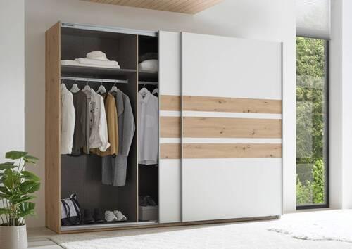 Omara Z Drsnimi Vrati Catania, Bela, Barva Hrasta - bela/barve aluminija, Moderno, kovina/leseni material (270/210/60cm) - Livetastic