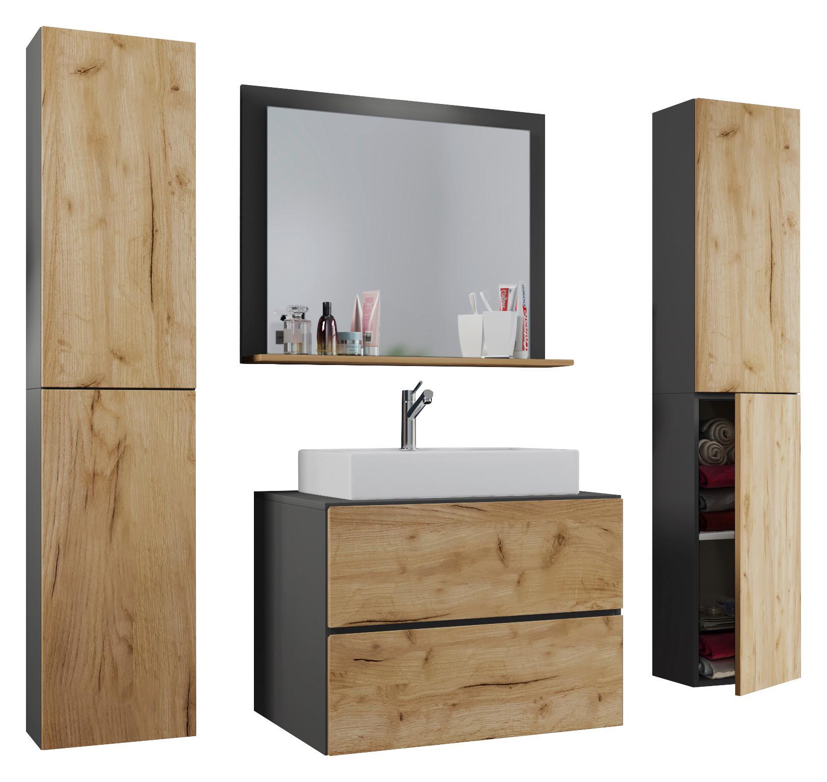 Badezimmer Lendas 5-tlg. ca. 127 cm Honigeiche/Anthr. - Honigeiche/Anthrazit, MODERN, Keramik/Holzwerkstoff (127cm) - MID.YOU