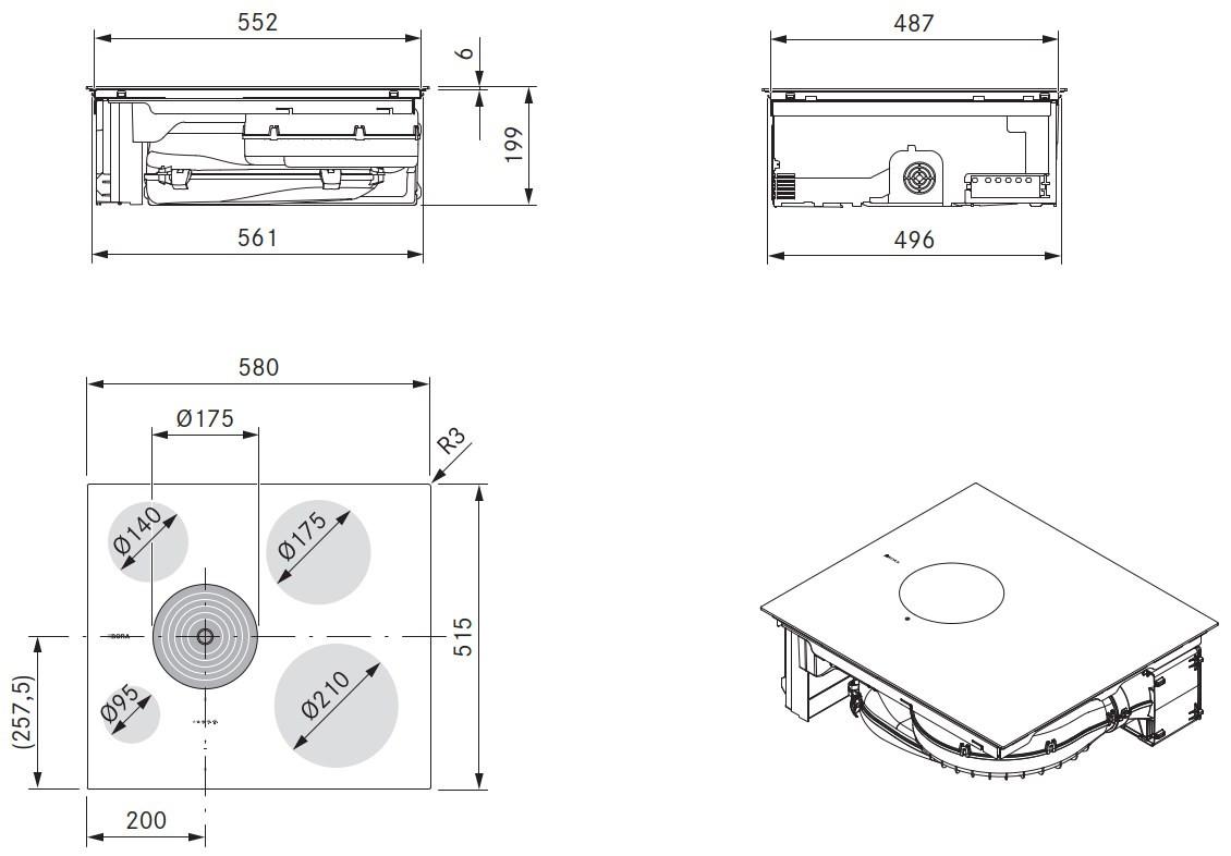 Kochfeld-Dunstabzug-Kombi E60NUE02 - Schwarz, Basics, Glas/Metall (58/19,9/51,5cm) - Bora
