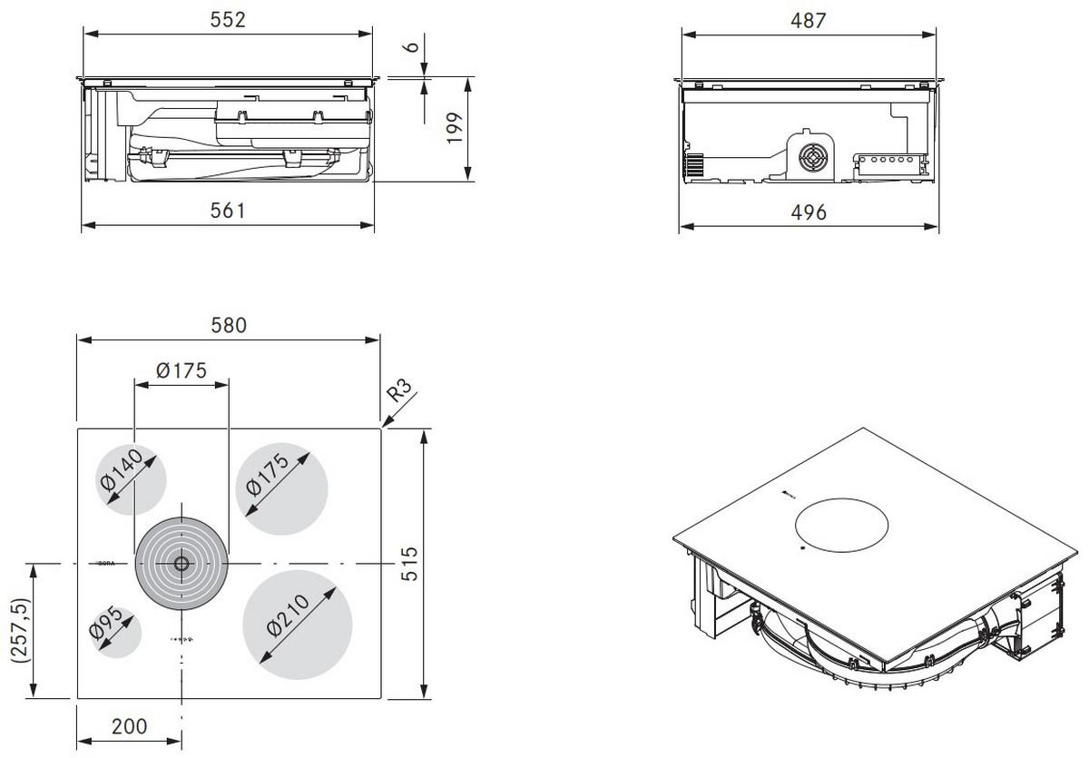 Kochfeld-Dunstabzug-Kombi E60NUE02 - Schwarz, Basics, Glas/Metall (58/19,9/51,5cm) - Bora
