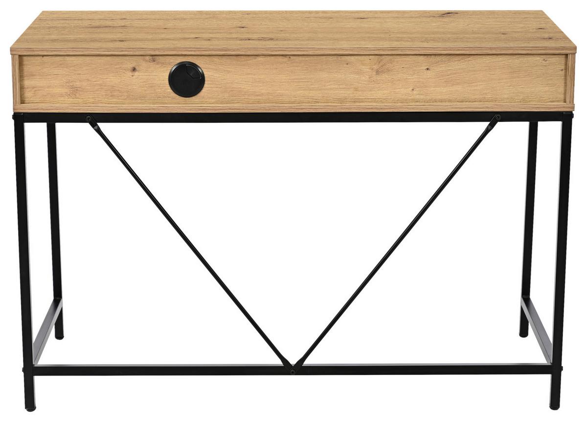 Masă de scris ERICH 2 - stejar Artisan/negru, Modern, metal/material pe bază de lemn (110/75/46cm) - Modern Living