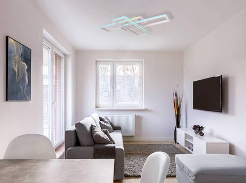 LED-Deckenleuchte Salmos Opal/Silberfarben max. 50 Watt - Silberfarben/Opal, Design, Kunststoff/Metall (100/69,5/13,5cm) - Globo