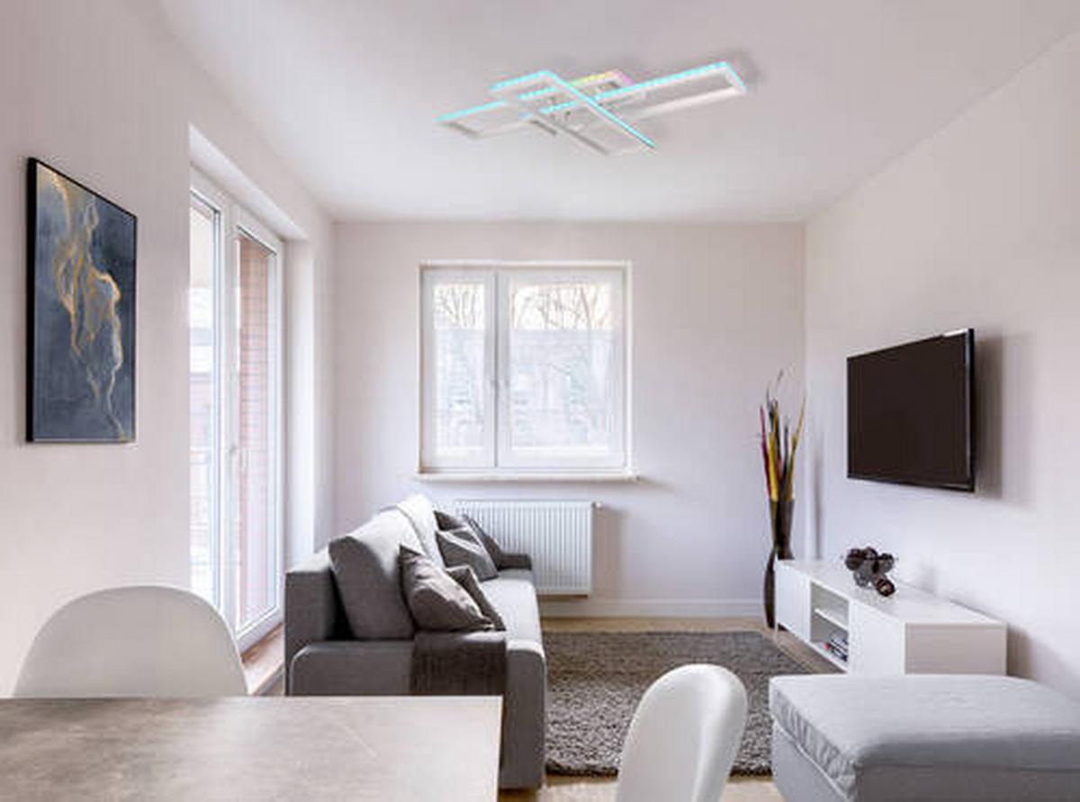 LED-Deckenleuchte Salmos Opal/Silberfarben max. 50 Watt - Silberfarben/Opal, Design, Kunststoff/Metall (100/69,5/13,5cm) - Globo