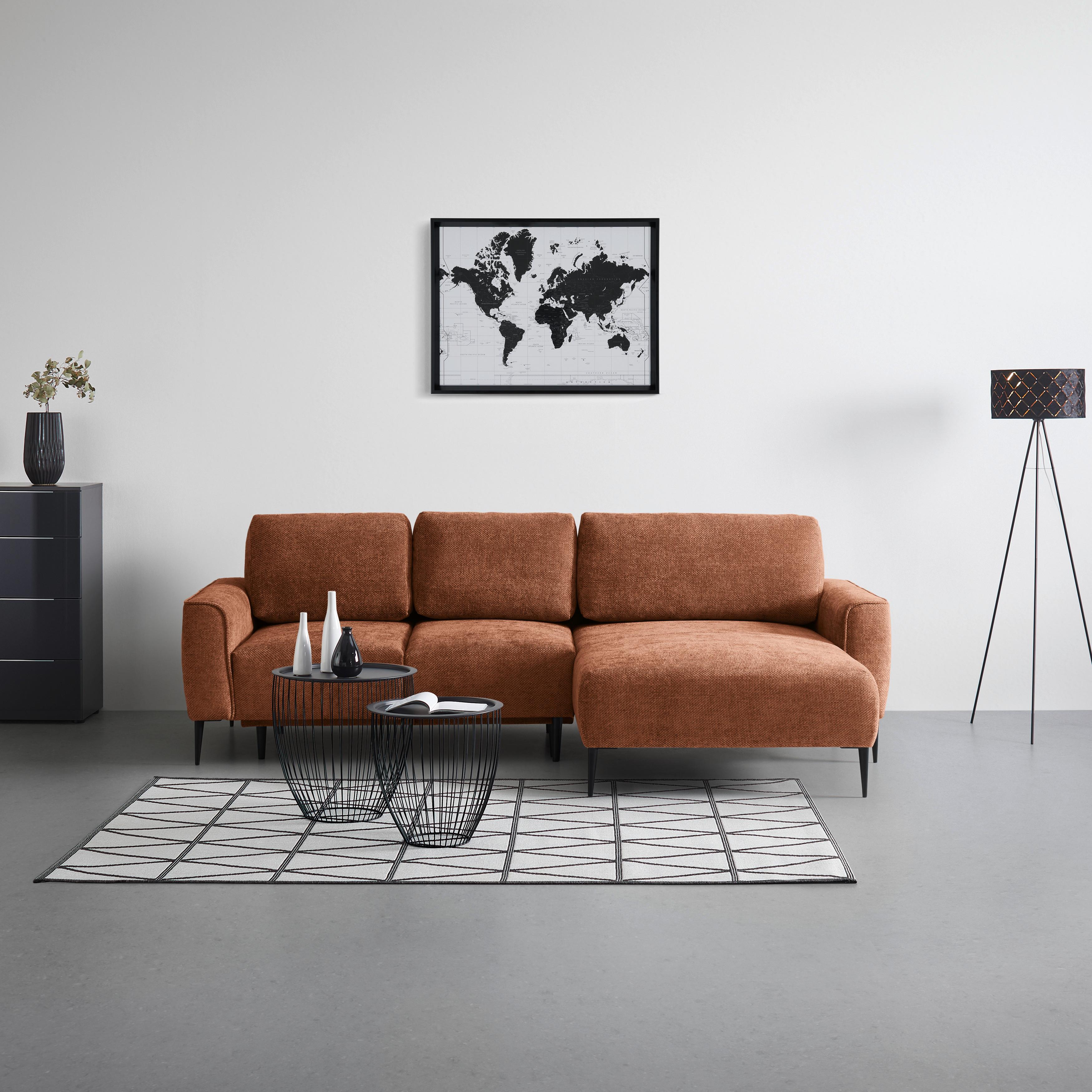 Ecksofa Custom Terracotta - Terracotta/Schwarz, MODERN, Textil/Metall (255/164cm) - Mömax
