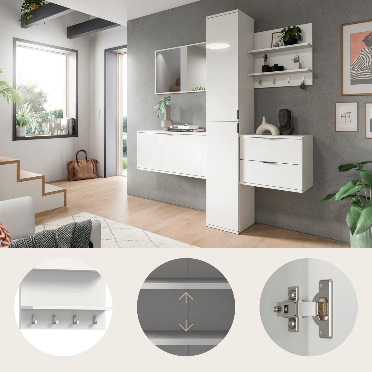 GARDEROBE PROJEKT X - Weiss Hochglanz/Weiss, Design, Holzwerkstoff (174cm) - Livetastic