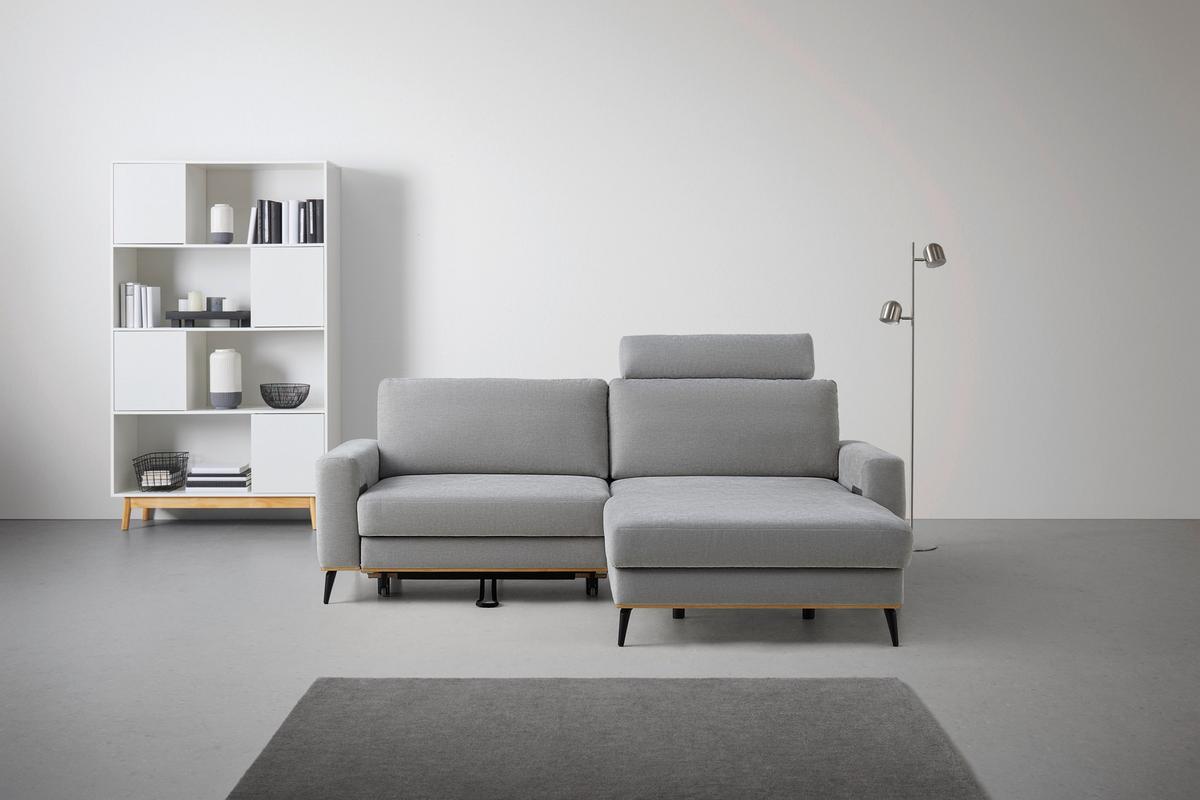 Wohnlandschaft Romeo Grau mit Bettfunktion - Schwarz/Grau, KONVENTIONELL, Holz/Textil (234/87/167cm) - Zandiara