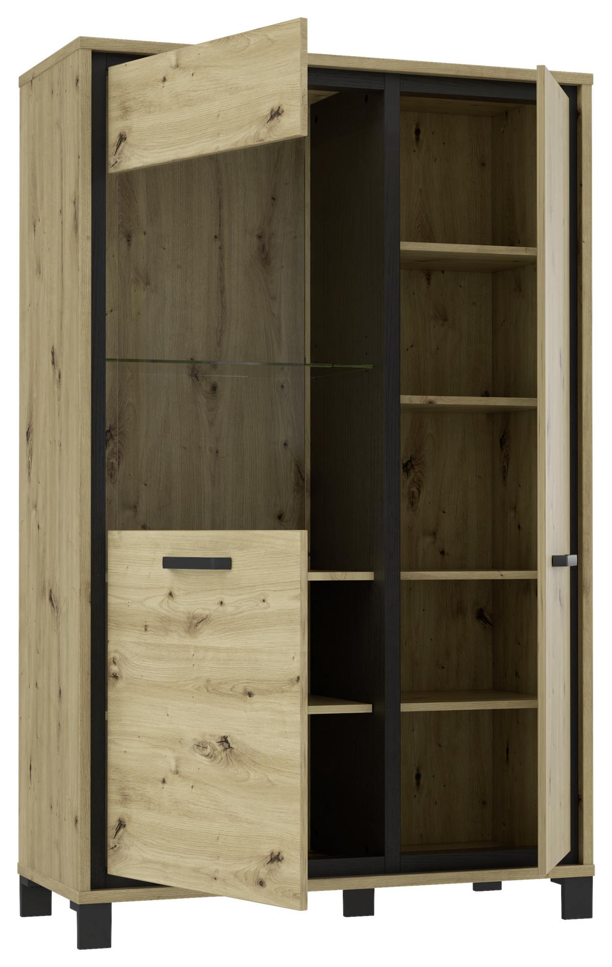 Highboard "Trondheim" , Schwarz, Eiche - Eichefarben/Schwarz, Basics, Glas/Holzwerkstoff (101.4/161/41.5cm) - Livetastic