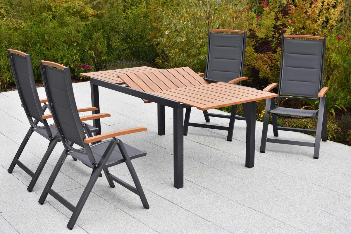 Gartentischgruppe Tino 5-tlg. Graphitfarben - Graphitfarben/Naturfarben, KONVENTIONELL, Textil/Metall - Gardenson