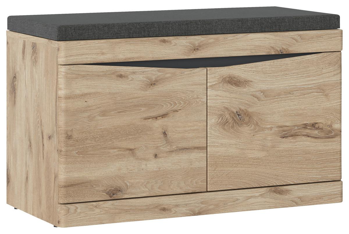 Bancă pentru hol TWIST - culoare lemn stejar/antracit, Modern, textil/material pe bază de lemn (86/49/39,9cm) - Modern Living