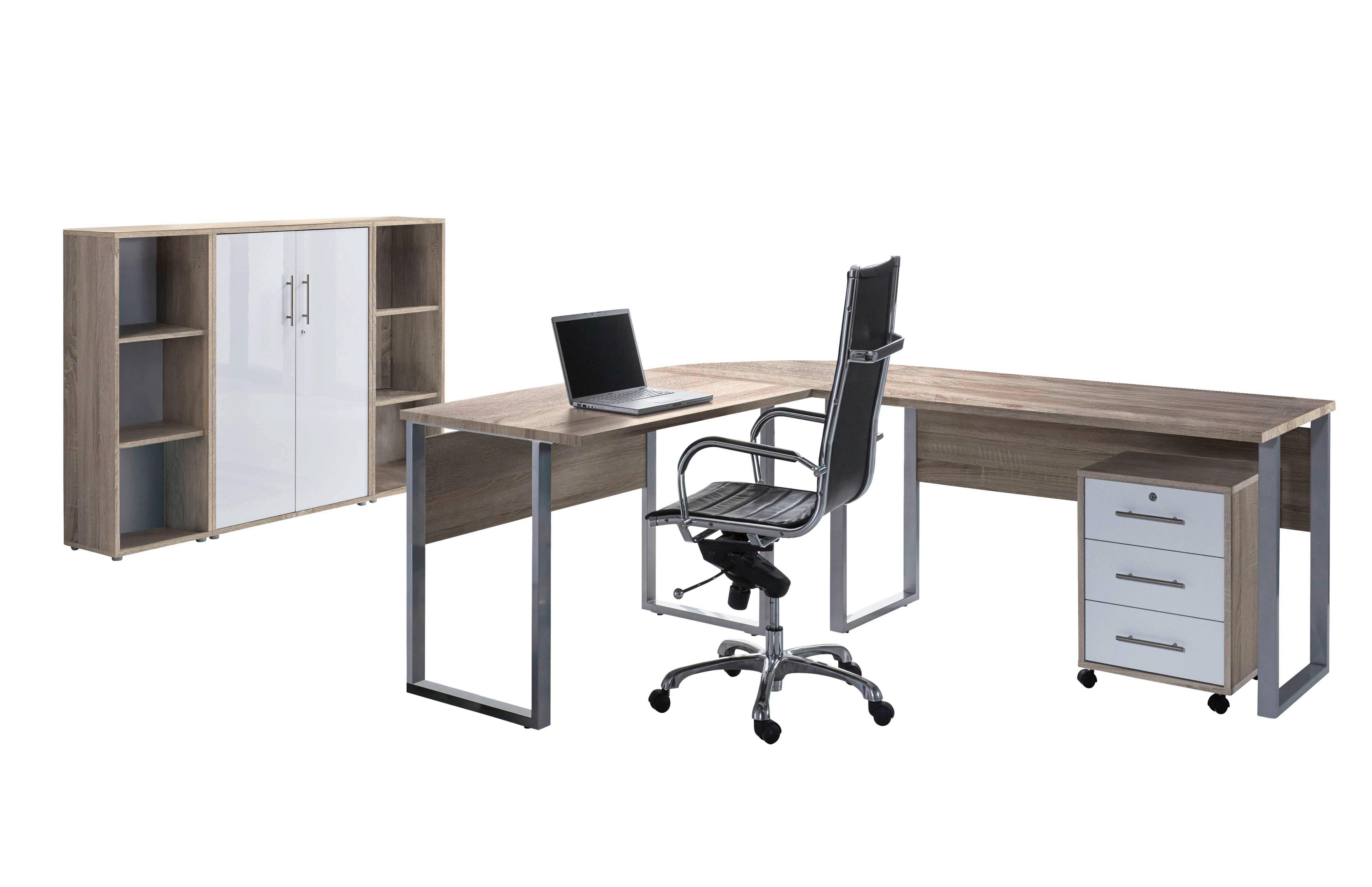 Büro Office Edition Set 2 Sonoma Eiche/Weiß - Weiß Hochglanz/Sonoma Eiche, MODERN, Holzwerkstoff - MID.YOU