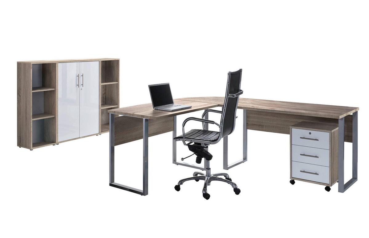 Büro Office Edition Set 2 Sonoma Eiche/Weiß - Weiß Hochglanz/Sonoma Eiche, MODERN, Holzwerkstoff - MID.YOU