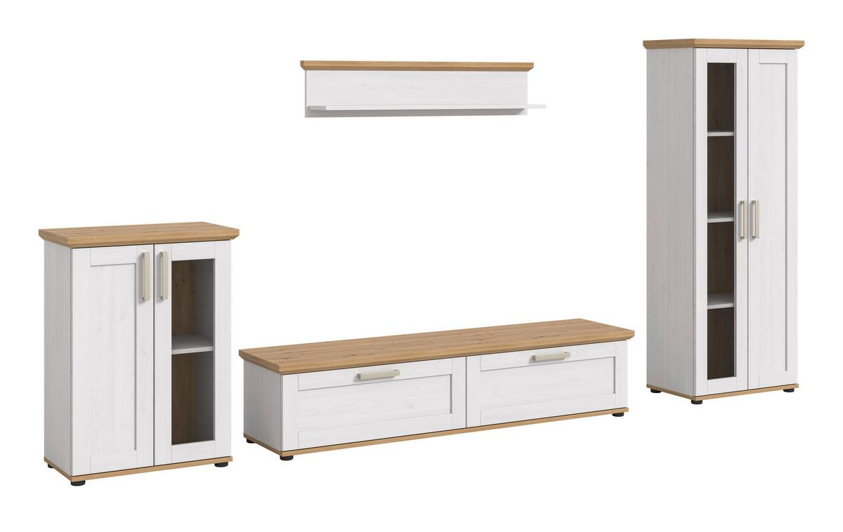 Dnevni Regal Verona, Bela, Barva Macesna, 4-Delni - srebrne barve/črna, Design, umetna masa/leseni material (316/161/40cm) - Livetastic