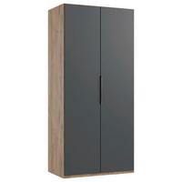 Drehtürenschrank Level 36A Graphit/Eiche - Chromfarben/Plankeneiche, MODERN, Holzwerkstoff (100/216/58cm) - MID.YOU