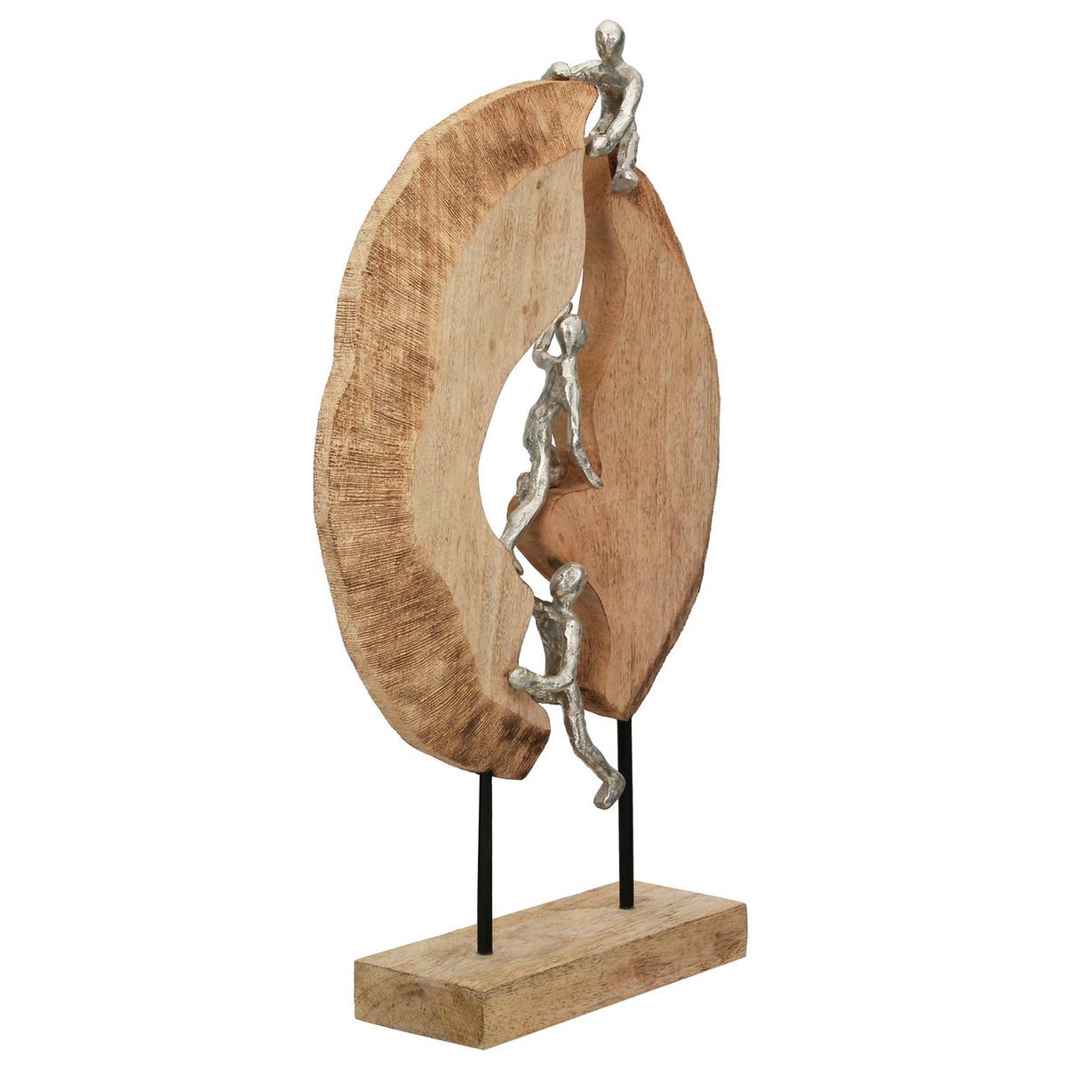 Skulptur Silberfarben/Hellbraun - Hellbraun/Silberfarben, LIFESTYLE, Holz/Metall (35/36/9cm)