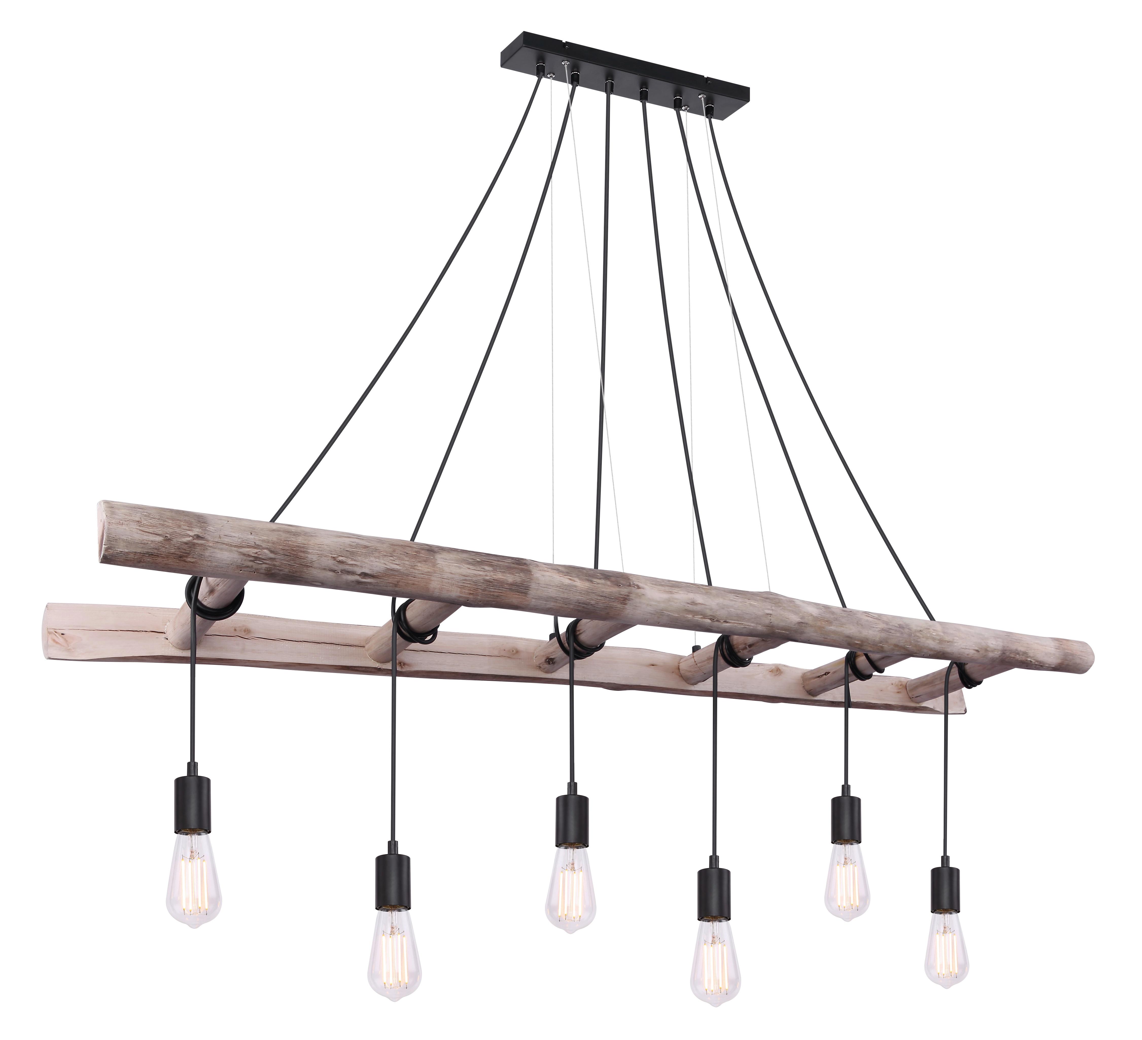 Viseča Svetilka 15348-6 - črna/naravne barve, Design, kovina/les (160/30/192cm)