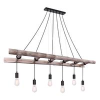 Viseča Svetilka 15348-6 - črna/naravne barve, Design, kovina/les (160/30/192cm)